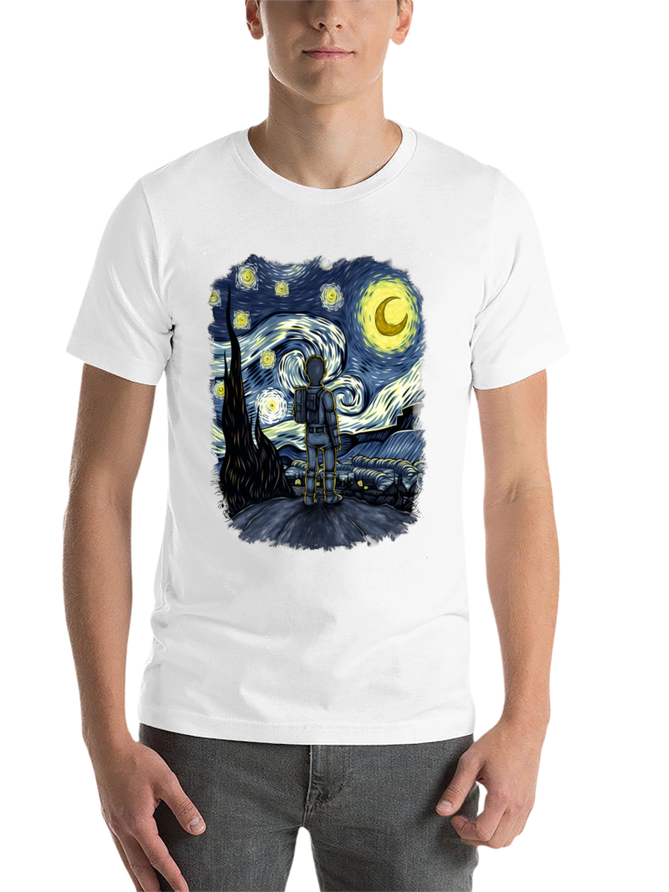 Black Starry Spaceman T-Shirt: Unique Art Tee view 14