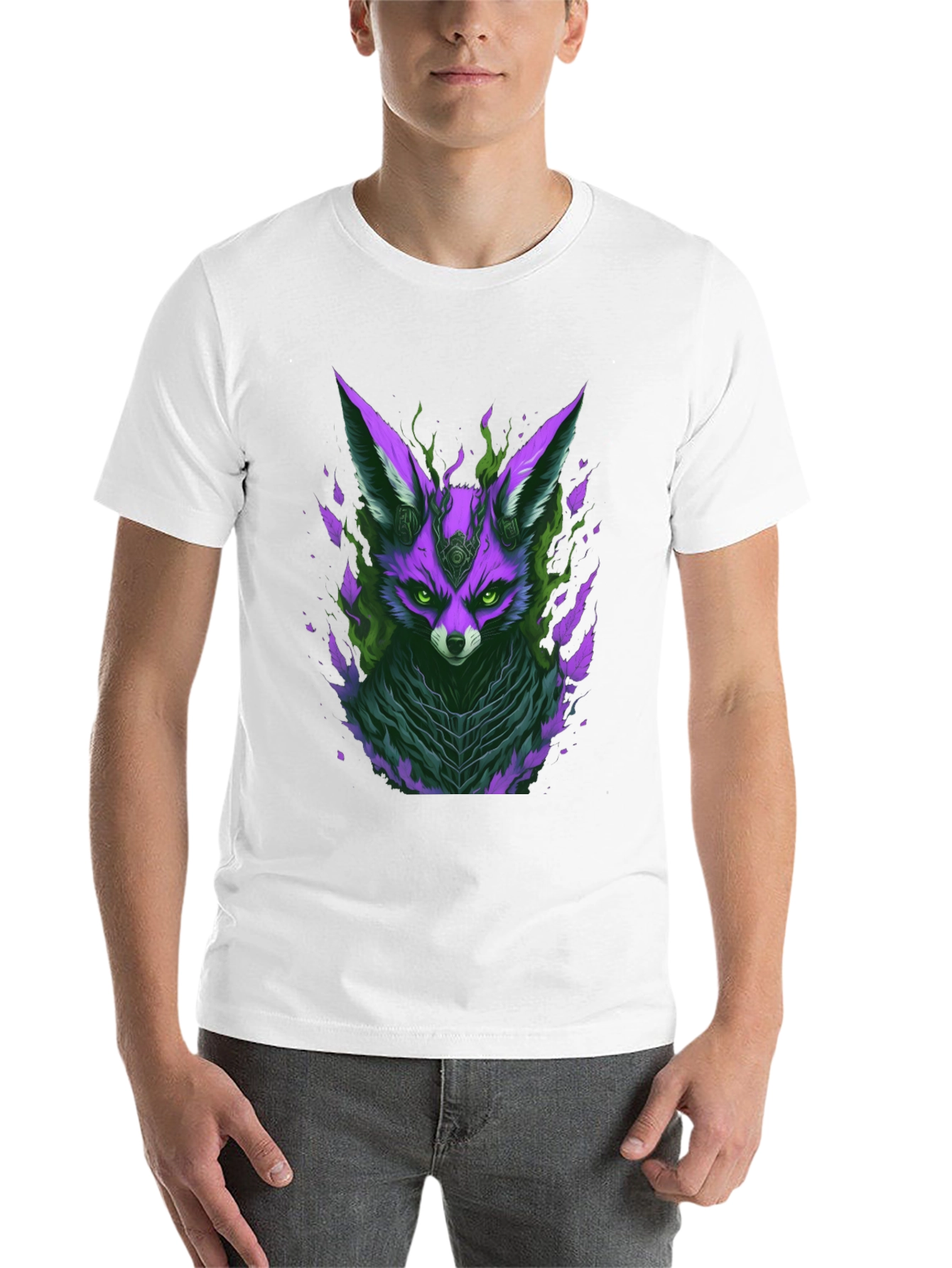 Black Mystic Fox Graphic Tee - Unique Purple Design view 14