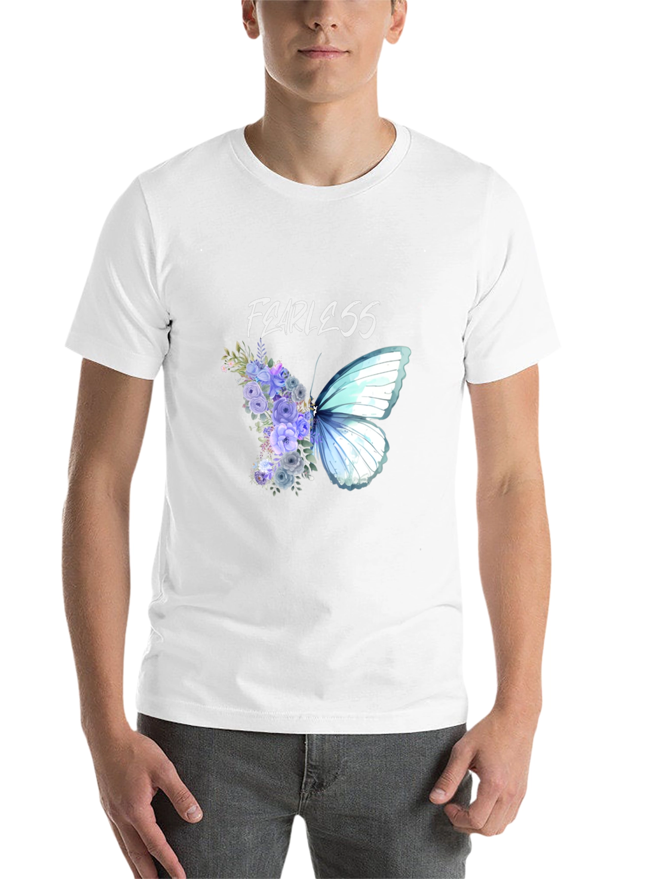 Black Fearless Butterfly Floral Graphic Tee - Unisex view 14