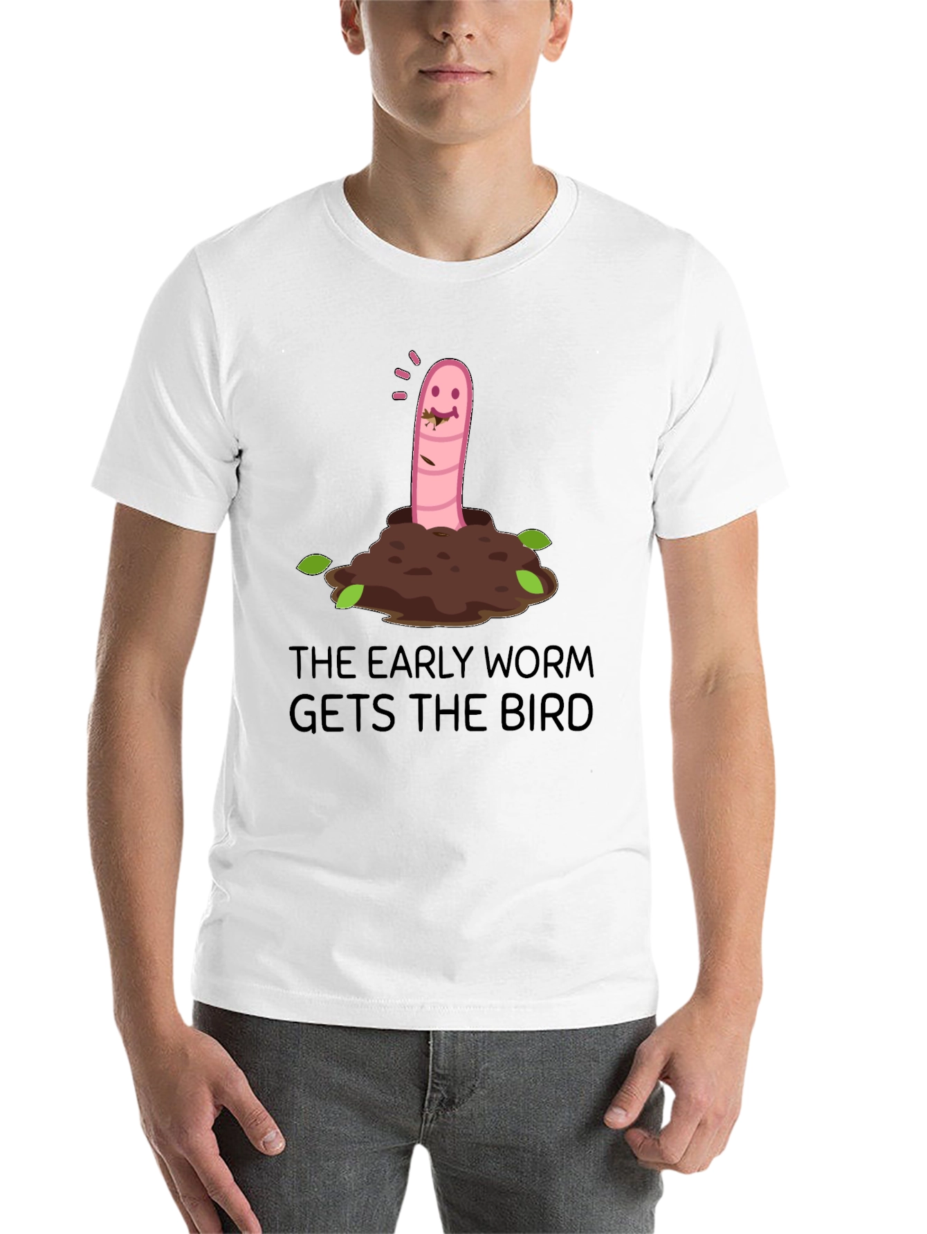 Black Early Worm Gets the Bird Graphic T-Shirt view 14