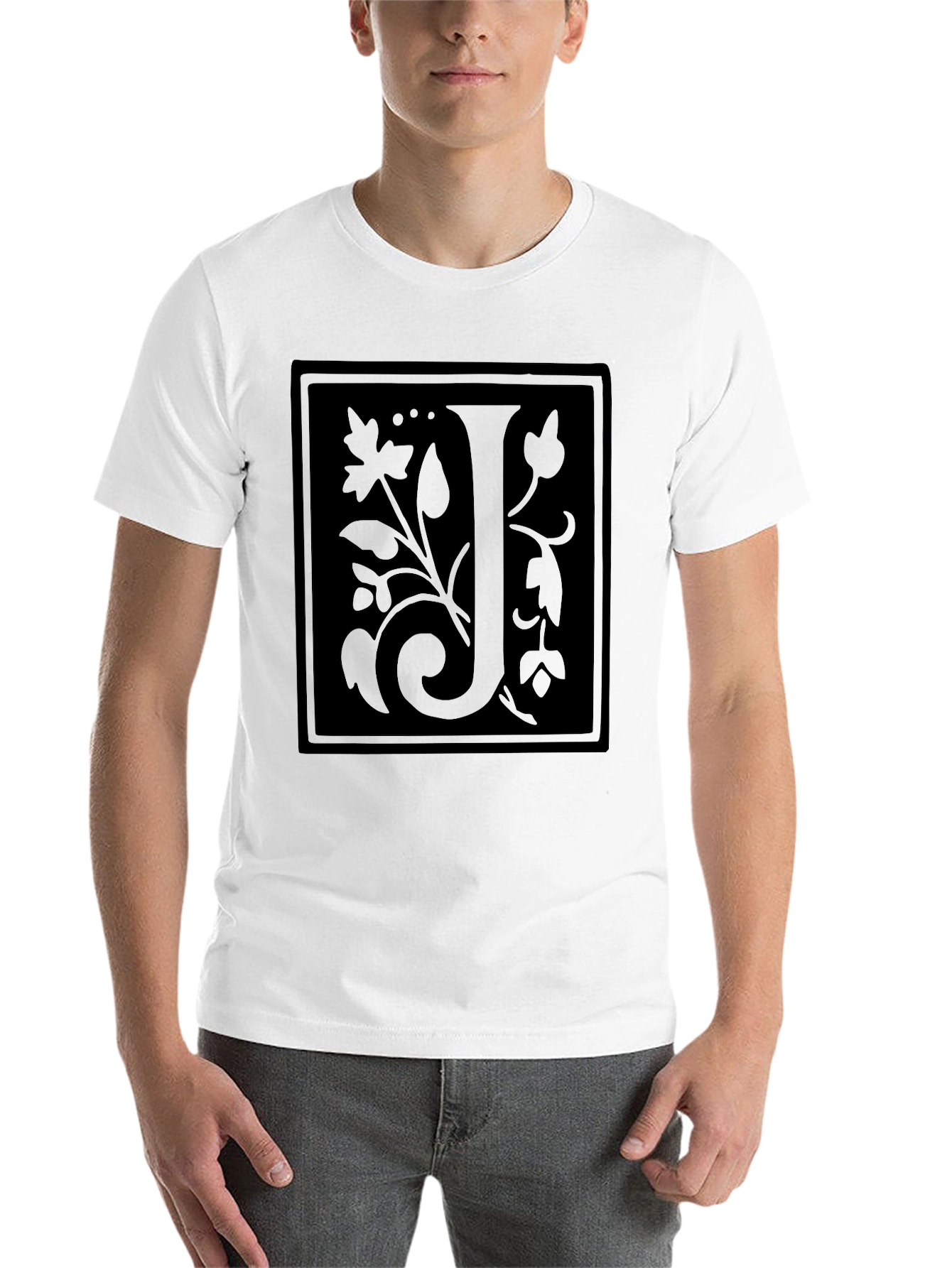 Black Floral Initial J Black T-Shirt view 14