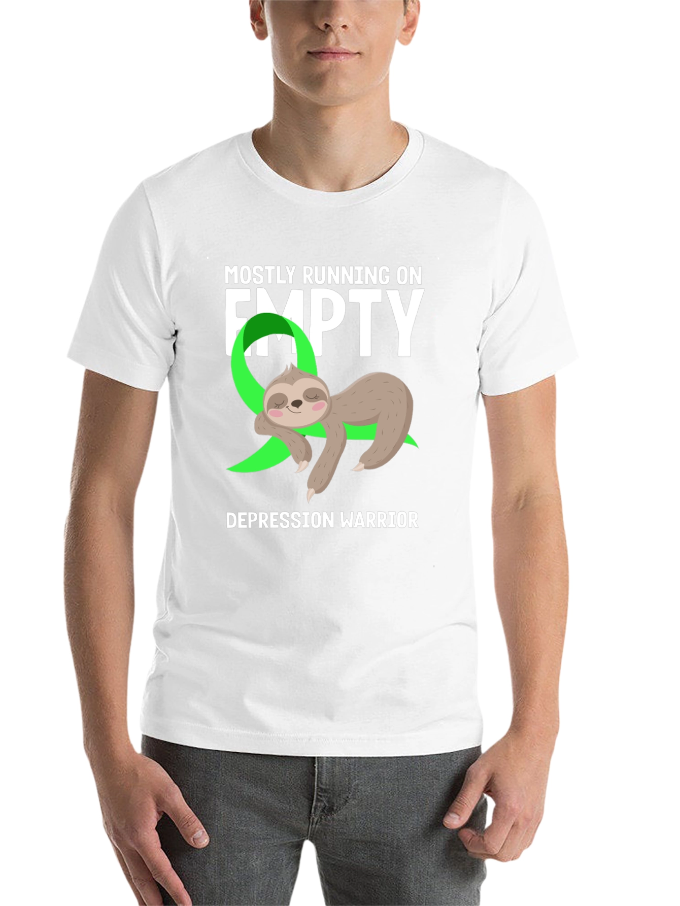 Black Mostly Running on Empty Depression Warrior Sloth Tee view 14