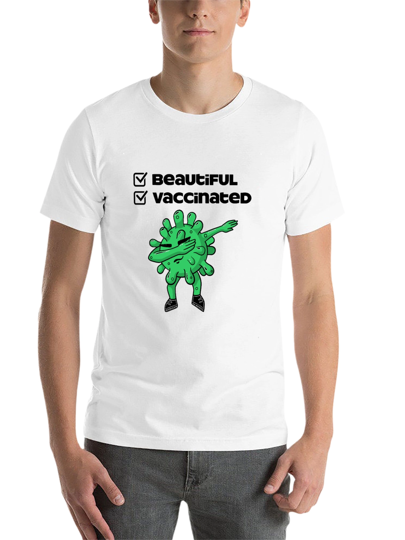 Black Beautiful & Vaccinated Cartoon Graphic T-Shirt view 14