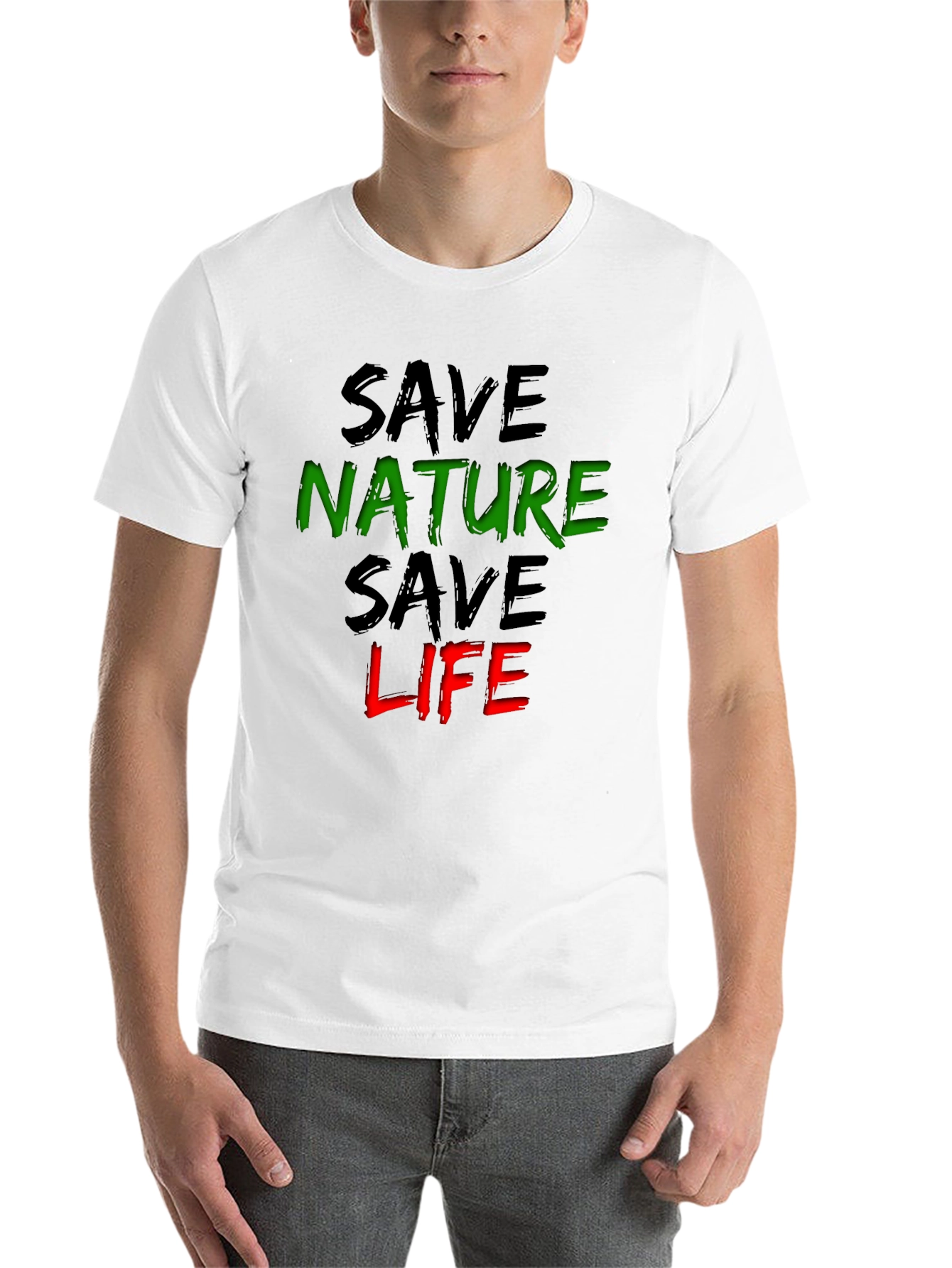 Black Save Nature Save Life Graphic Tee - Eco-Friendly Black T-Shirt view 14