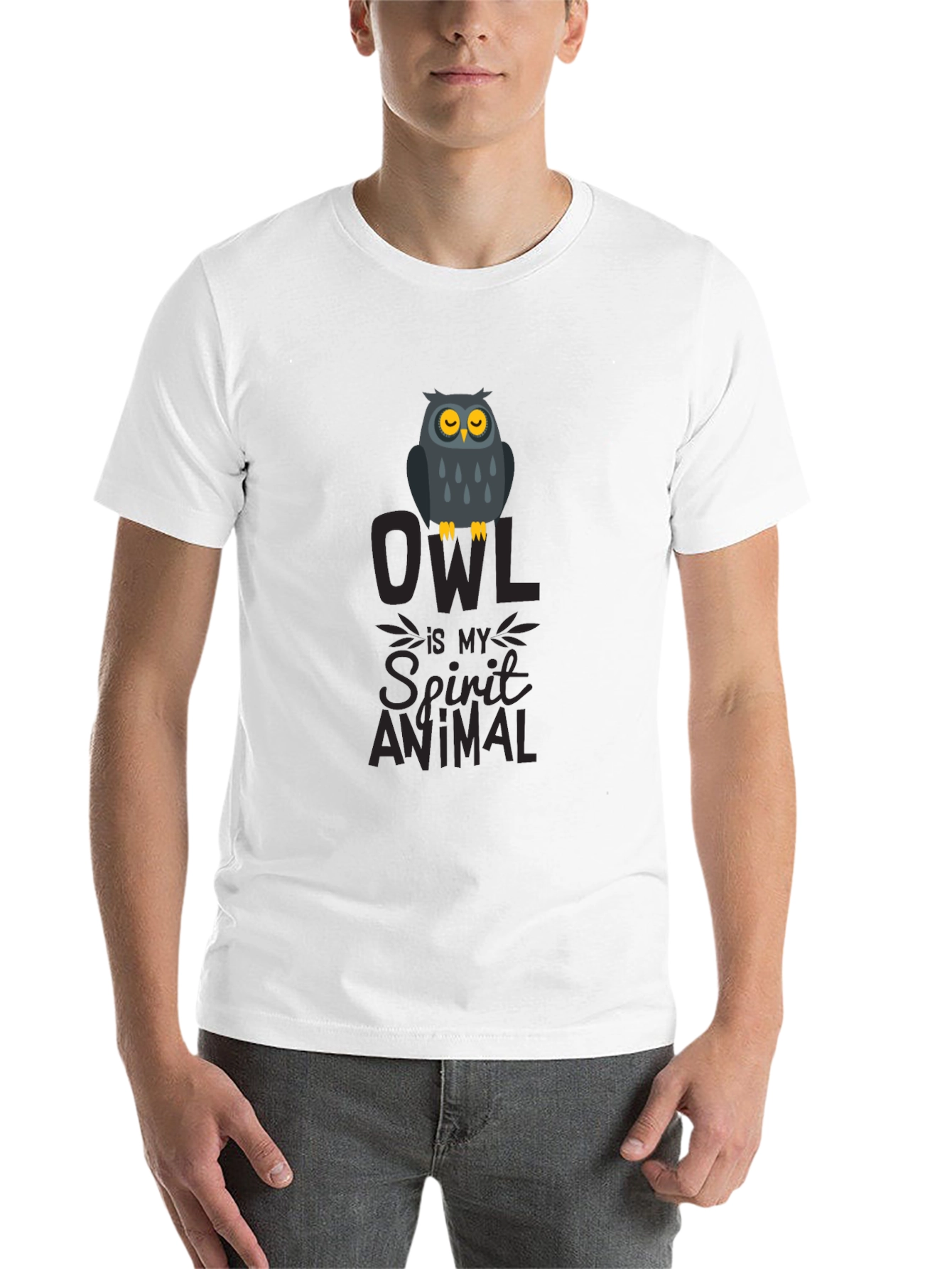 Owl Spirit Animal Graphic Print T-Shirt - Black - 14