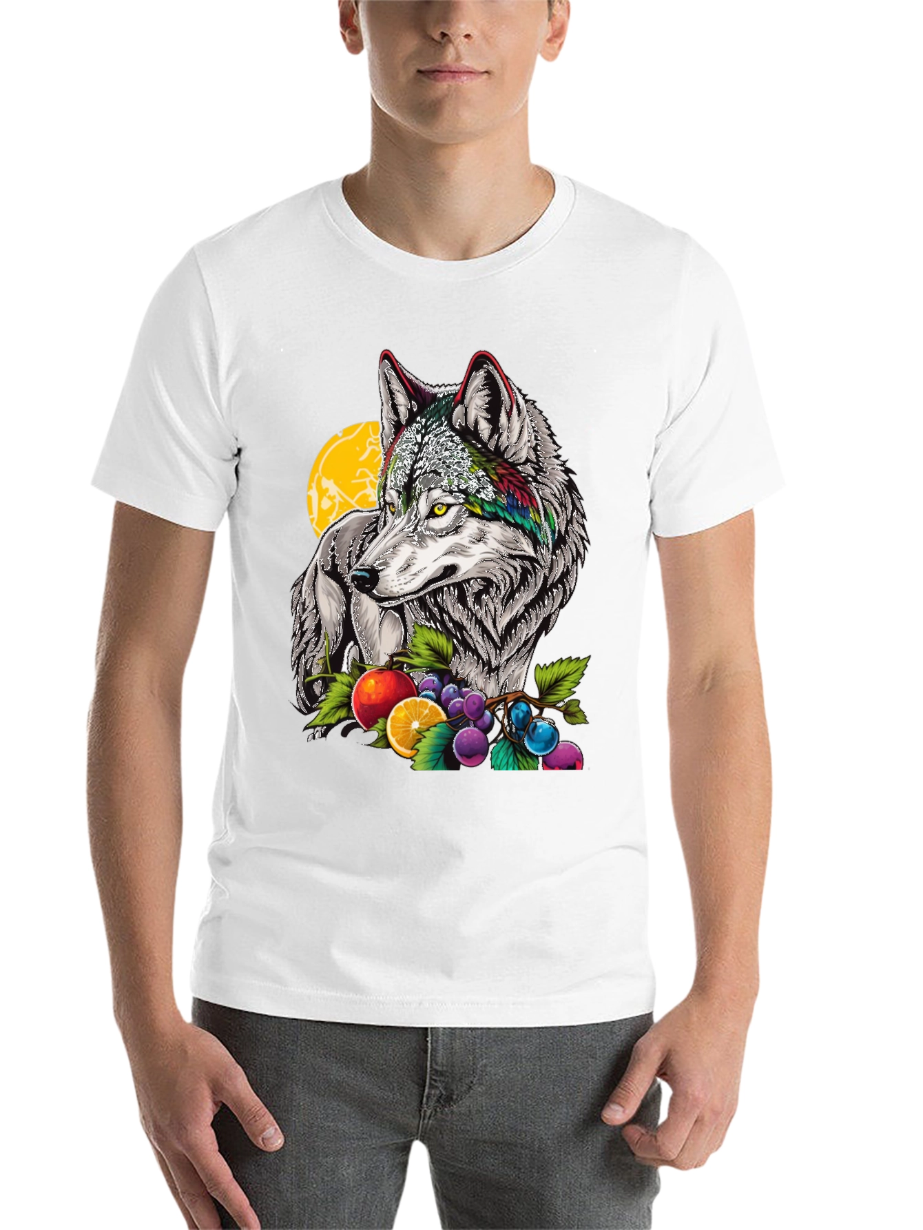 Black Wolf & Fruit Graphic Print T-Shirt - Black view 14