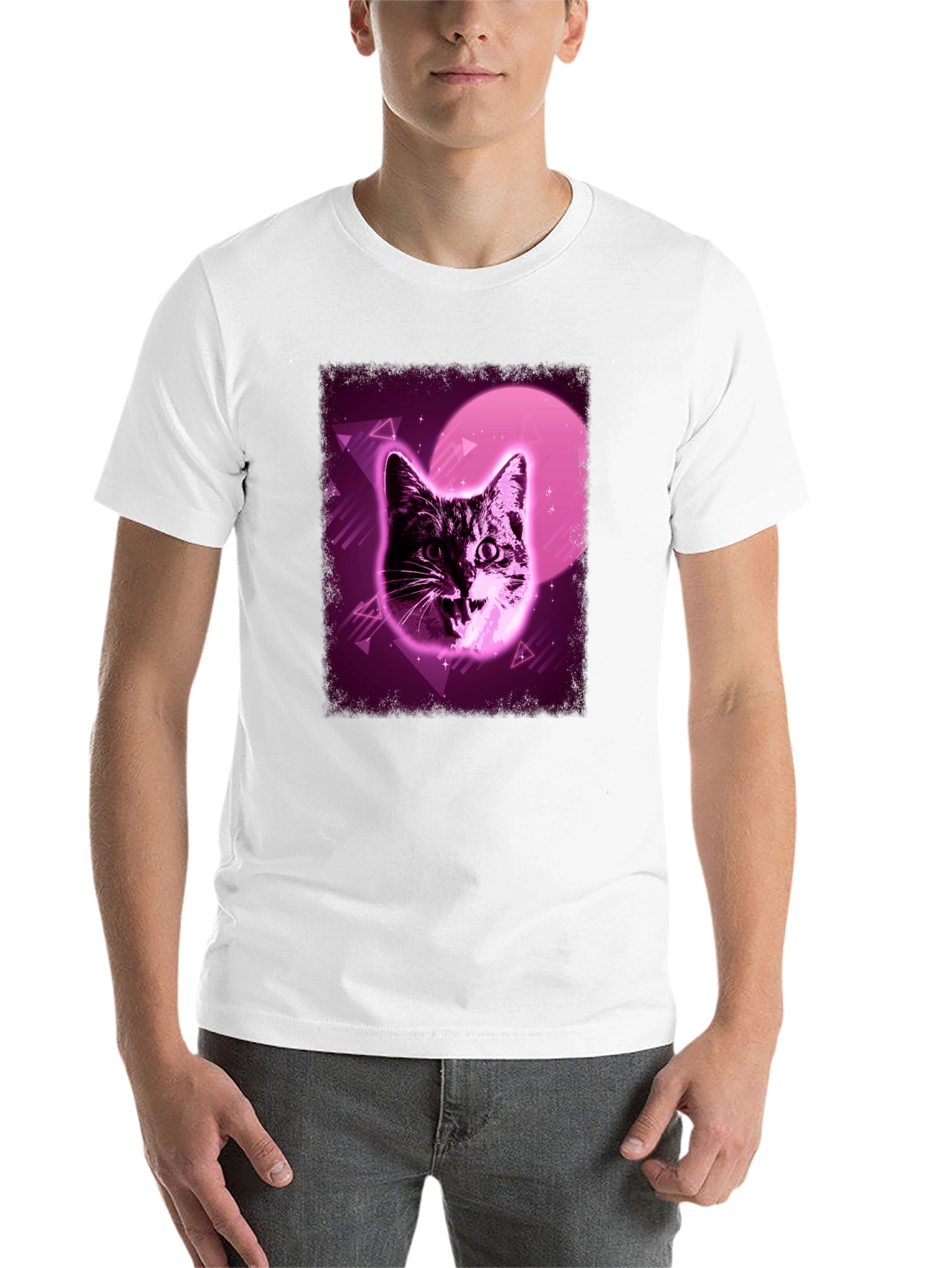 Black Retro Cat Graphic Tee - Vaporwave Style view 14