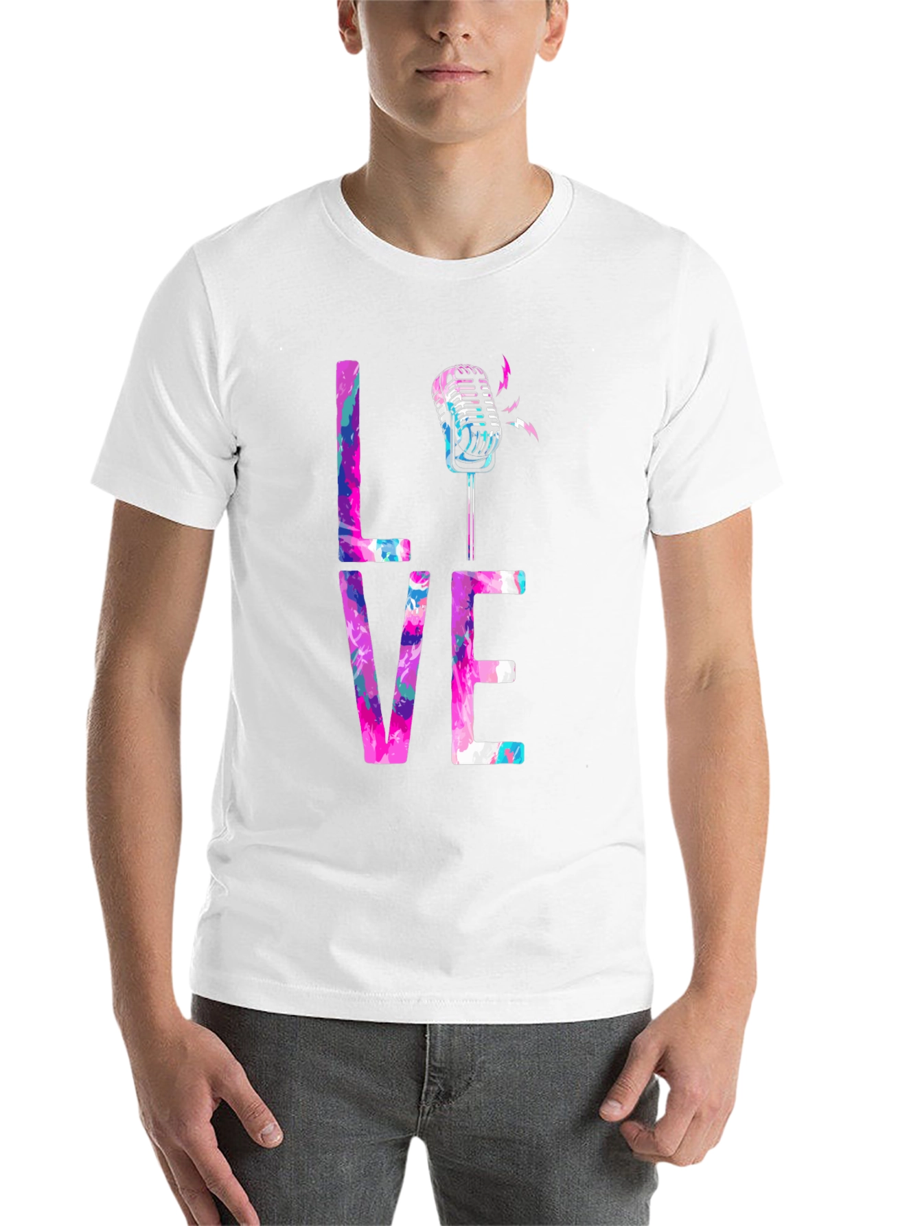 Black Colorful LOVE Microphone Graphic Tee view 14