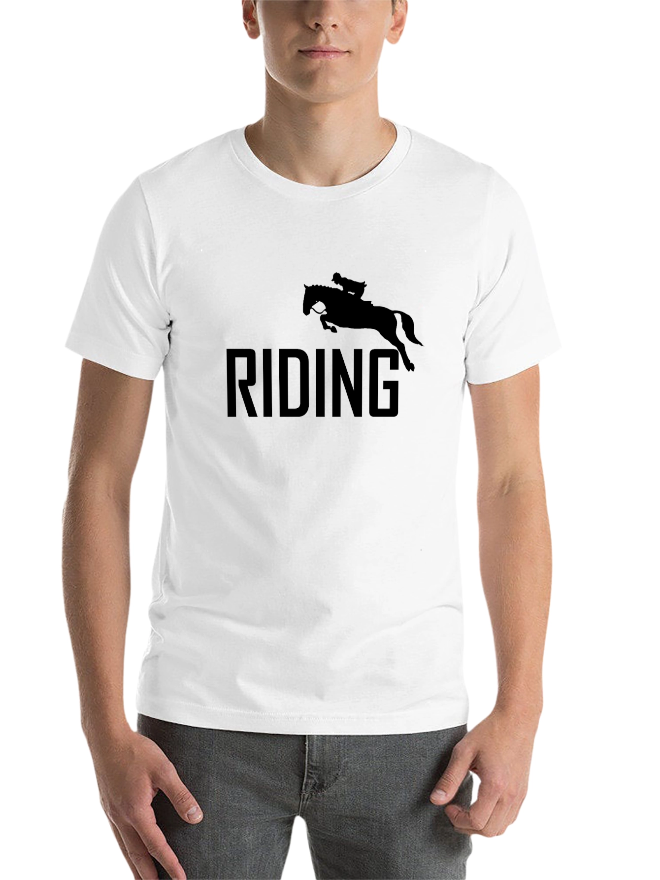 Black Riding Horse T-Shirt, Black Cotton Tee view 14