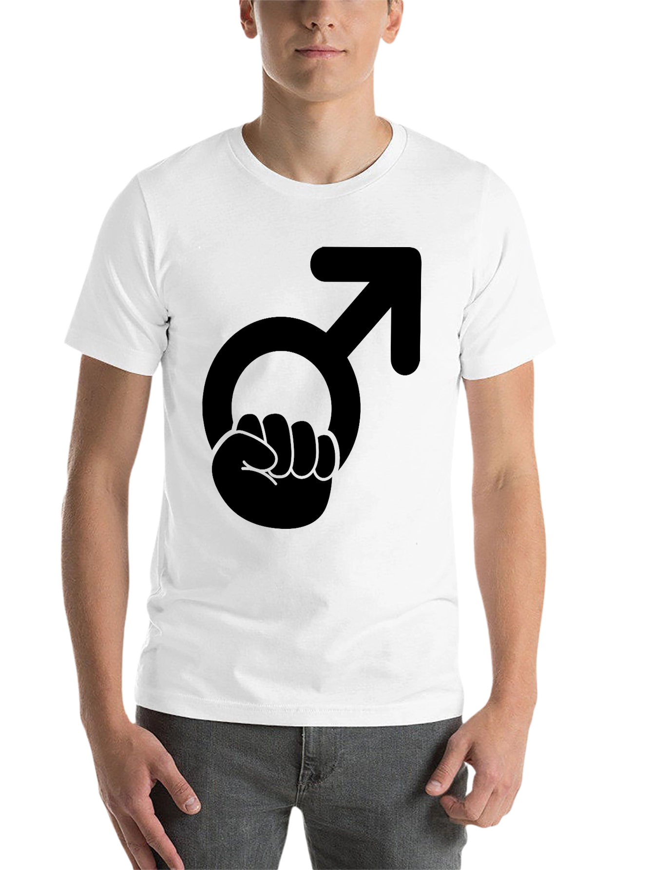 Black Male Symbol Fist Graphic T-Shirt - Black Cotton Tee view 14