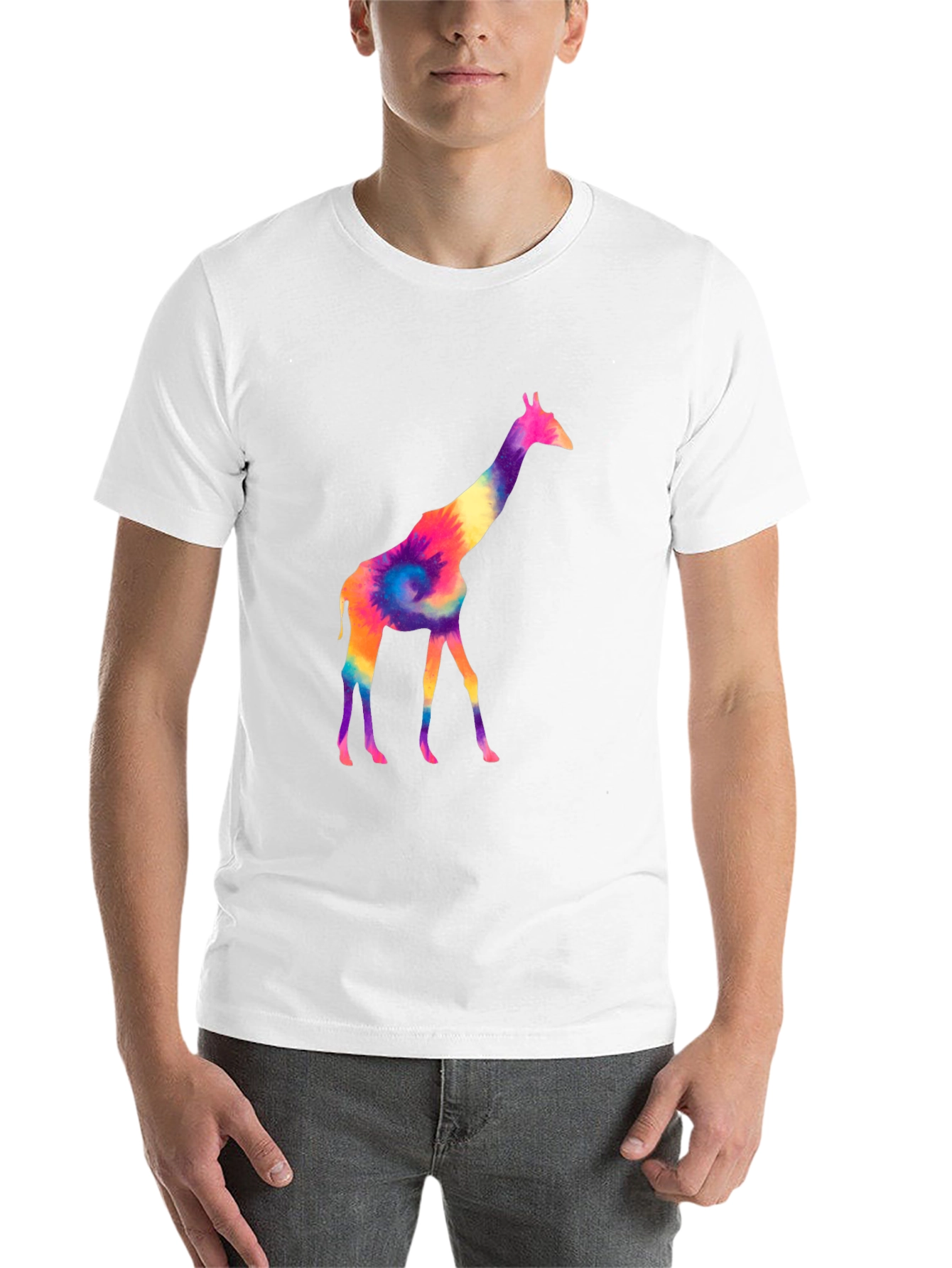 Black Colorful Giraffe Tie Dye Graphic Tee - Black view 14