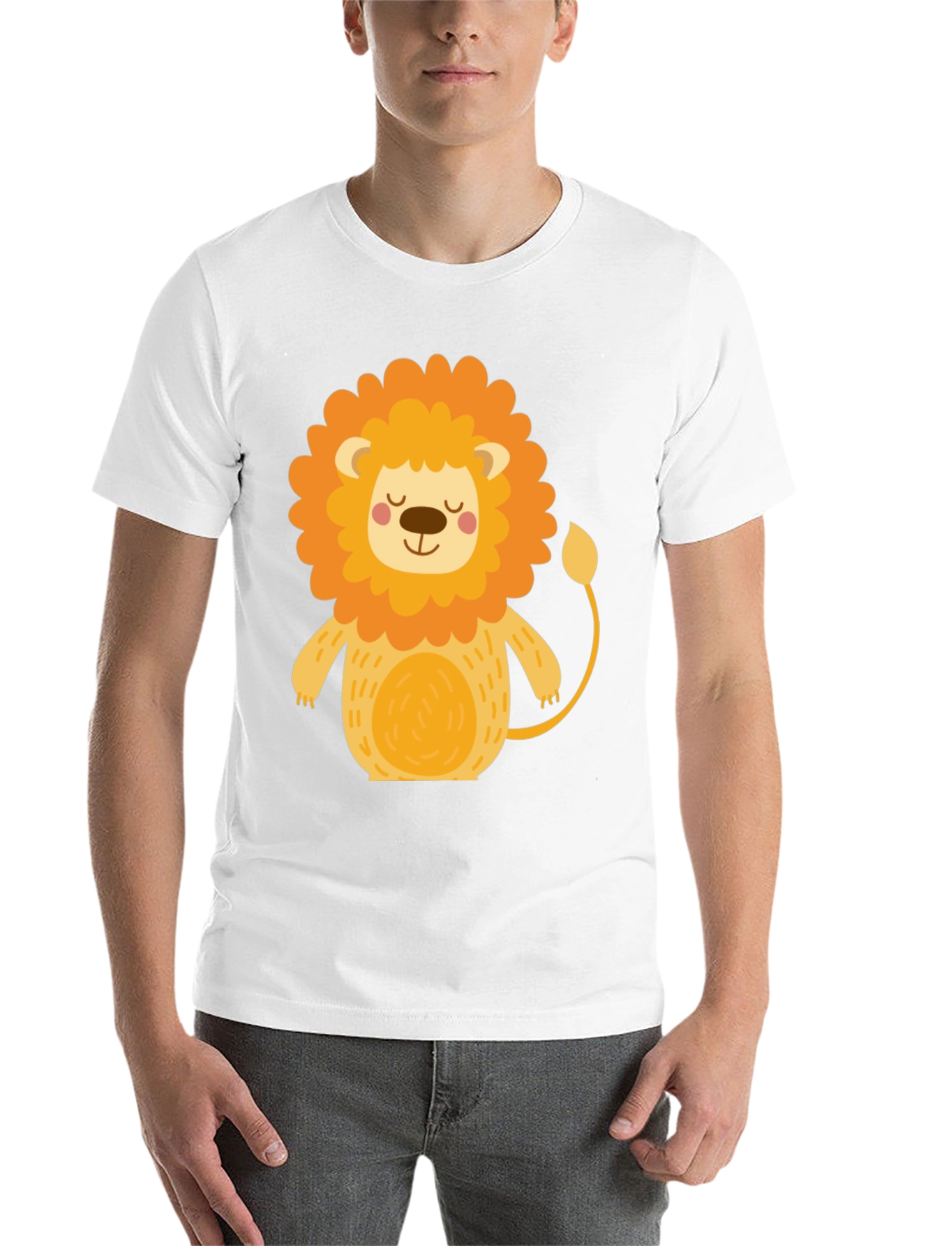 Black Cute Cartoon Lion Black T-Shirt view 14