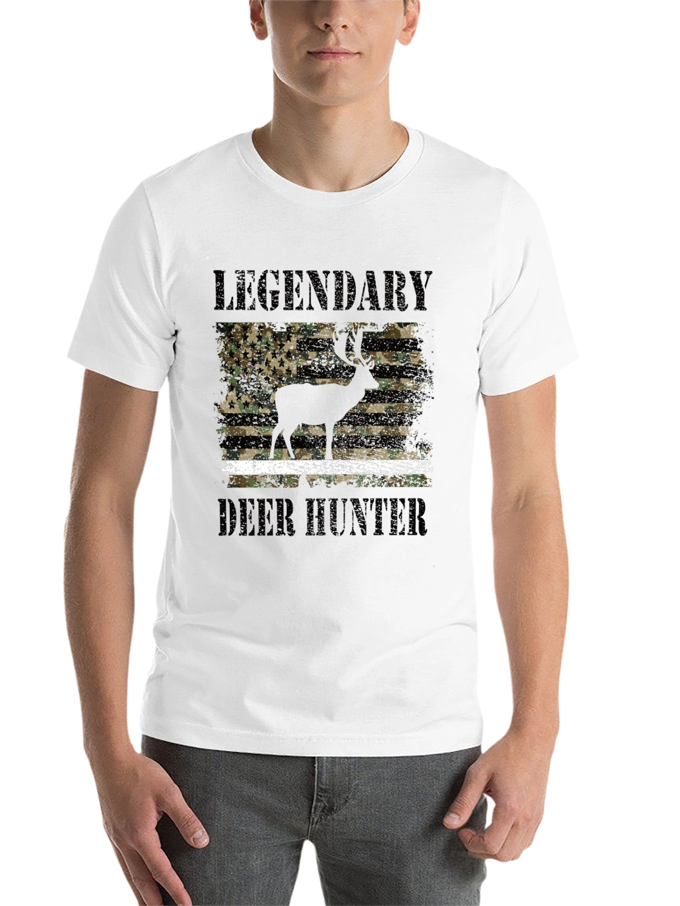 Black Legendary Deer Hunter Camo Flag Graphic Tee view 14