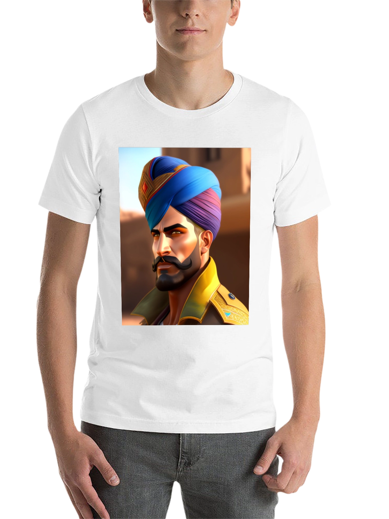 Black Graphic Tee: Sikh Warrior Portrait view 14