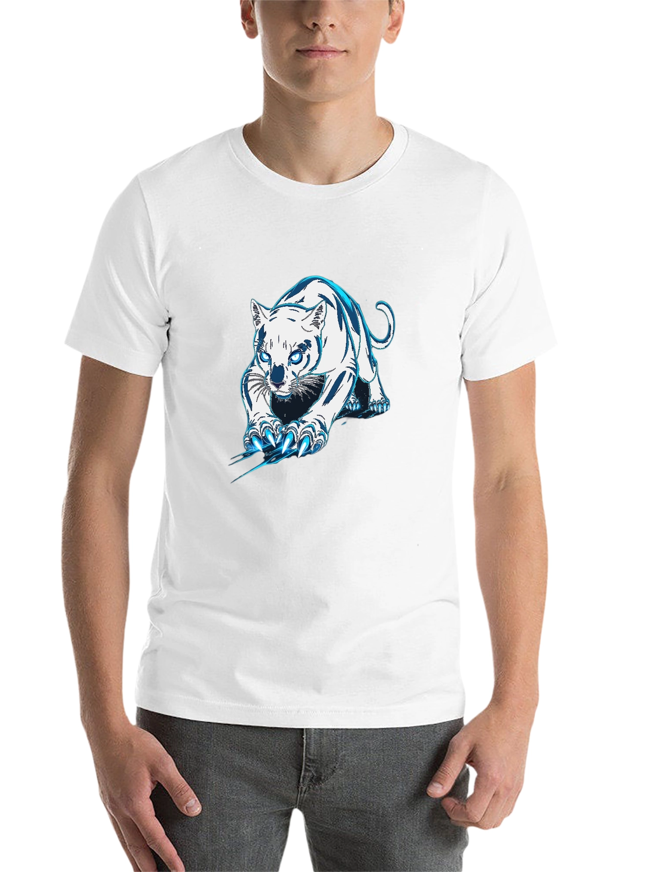Black Black Tee with White & Blue Tiger Graphic view 14