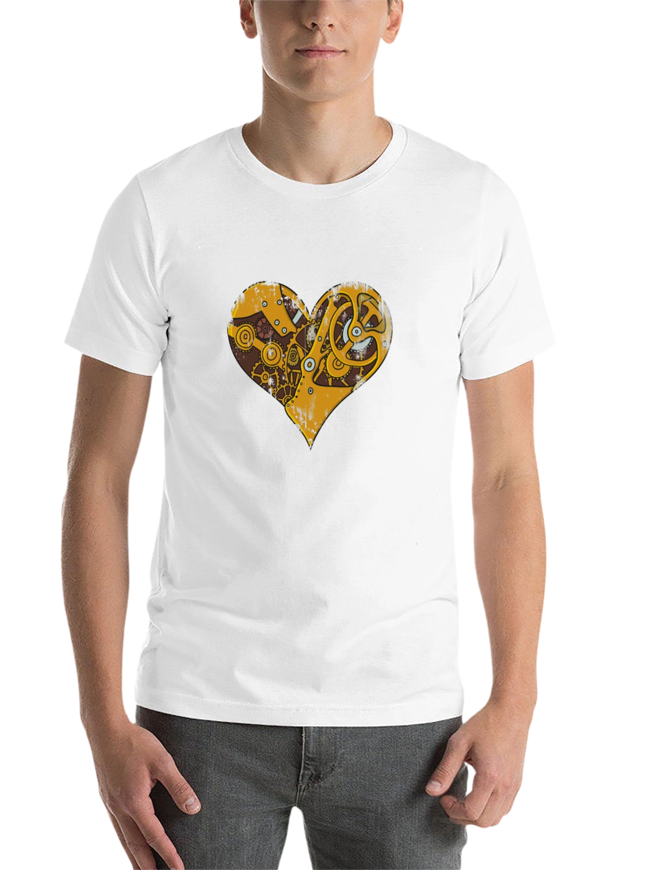 Black Steampunk Heart Gear Graphic T-Shirt view 14