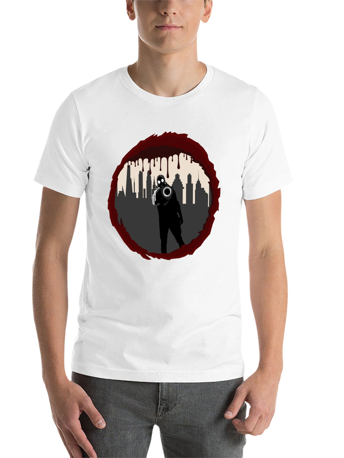 Black Dystopian City Gas Mask T-Shirt - Graphic Tee view 14