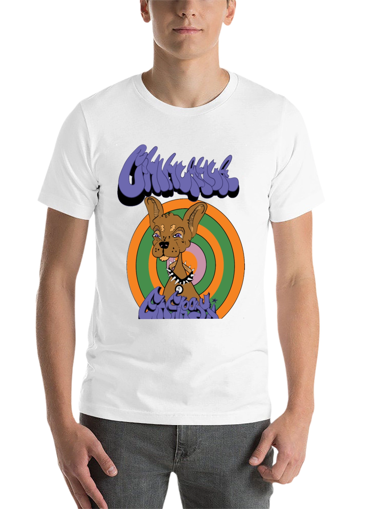 Black Groovy Cartoon Dog Graphic T-Shirt view 14