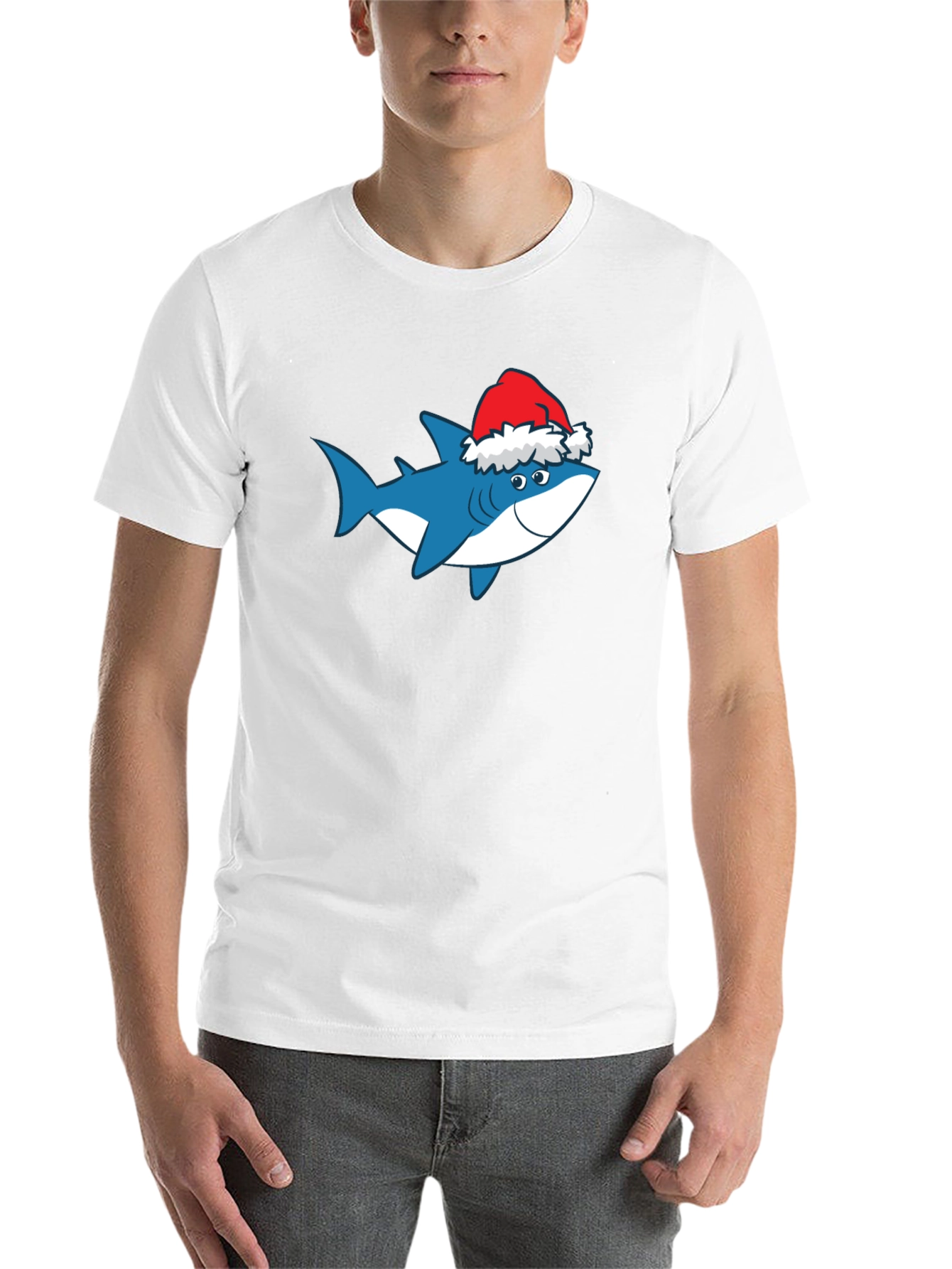 Black Shark Christmas T-Shirt Holiday Tee Santa Hat view 14