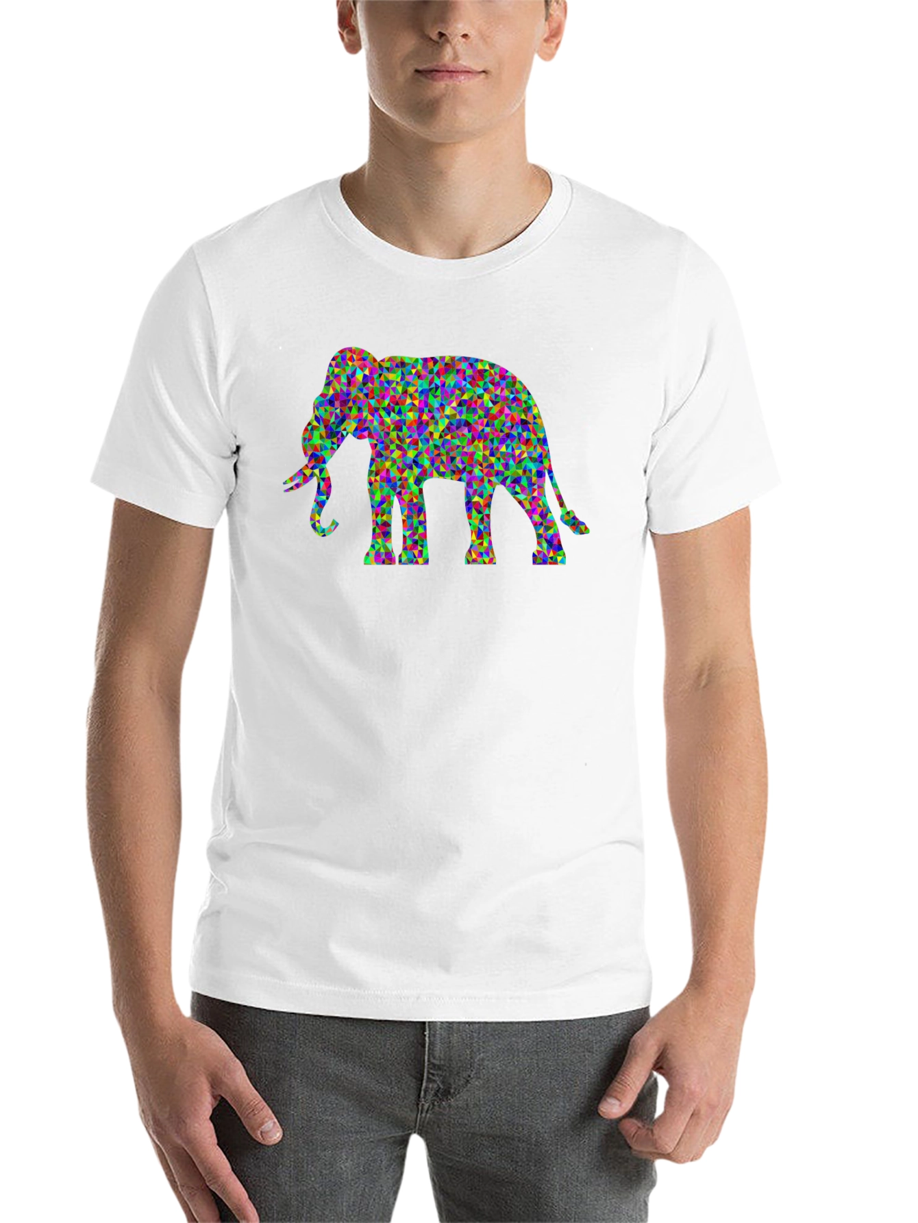 Black Geometric Elephant Graphic Tee - Unique Men's T-Shirt view 14