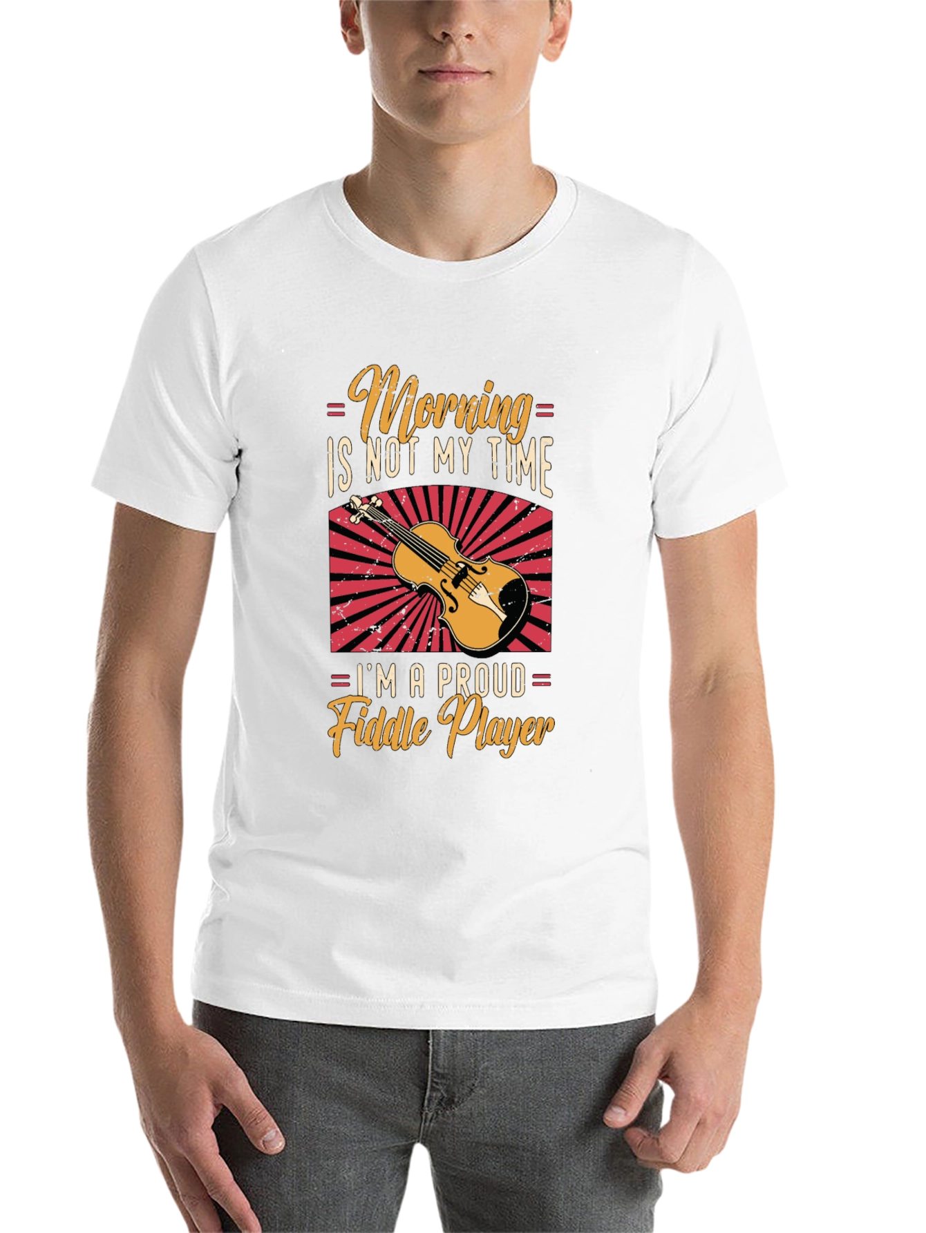 Black Funny Fiddle Player T-Shirt - Morning Not My Time view 14