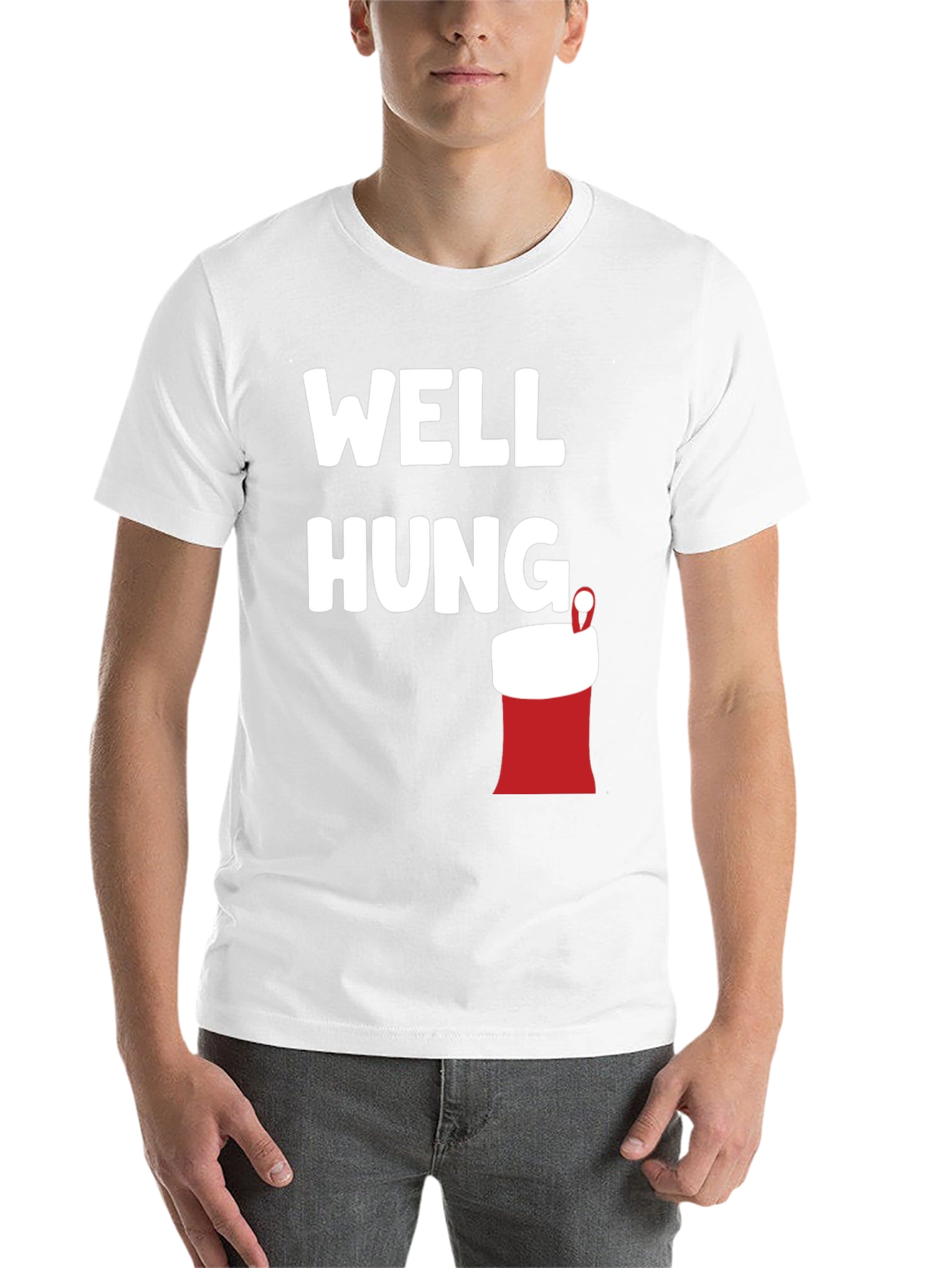 Black Well Hung Christmas Stocking Graphic T-Shirt view 14