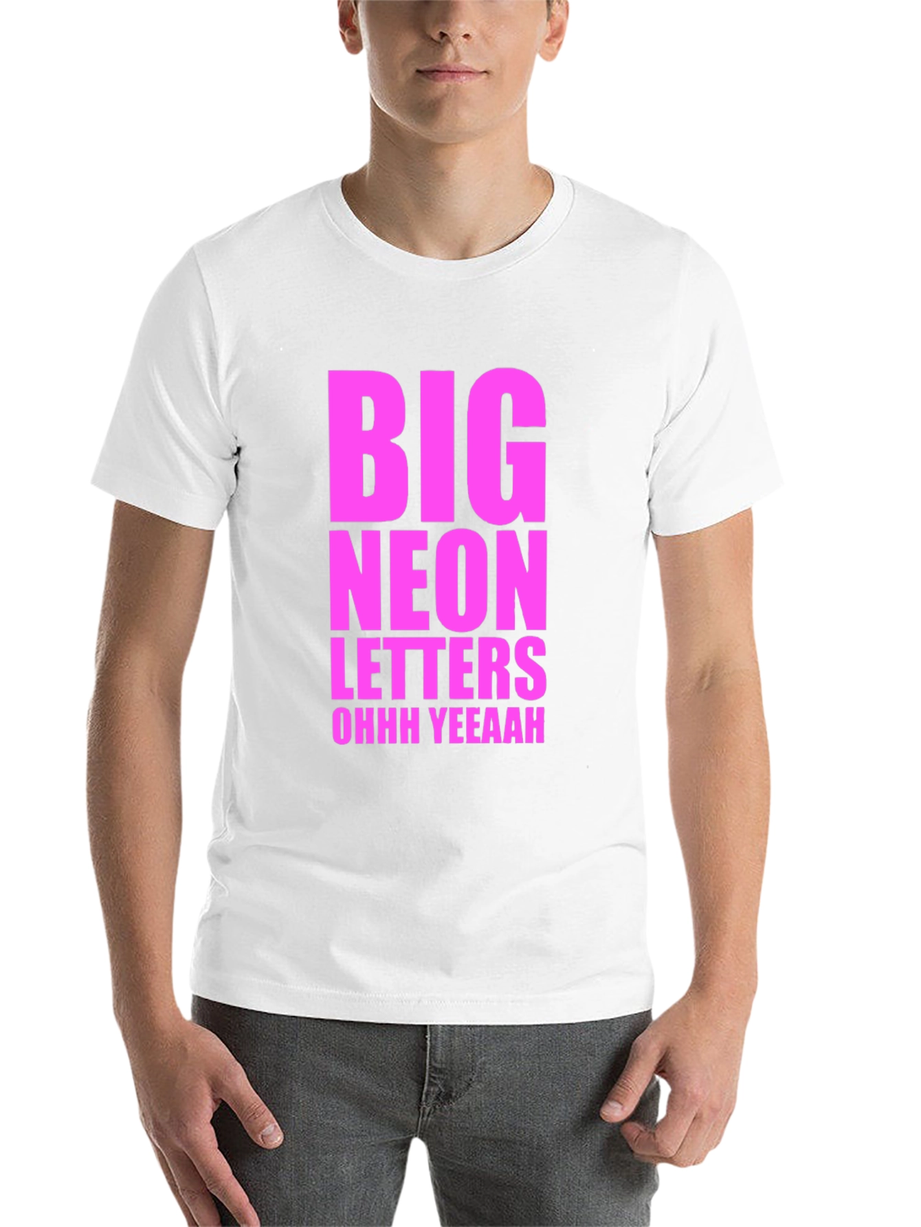 Black Big Neon Letters Graphic Tee - Black Cotton T-Shirt view 14
