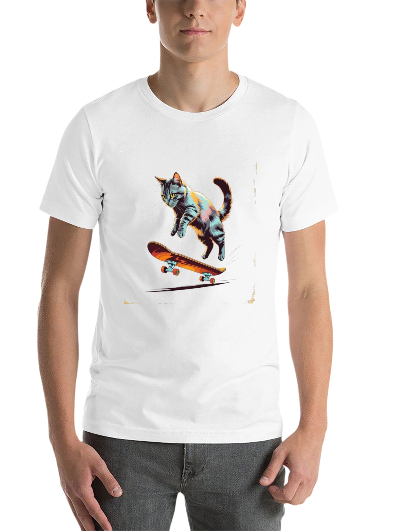 Black Skateboarding Cat Graphic Tee view 14