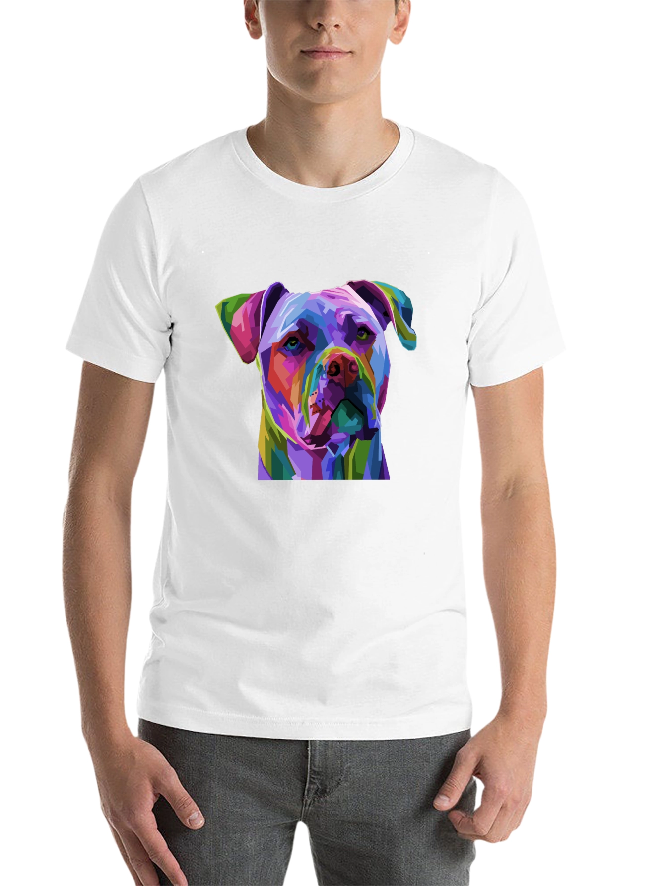 Black Colorful Pitbull Dog Graphic Print Black T-Shirt view 14