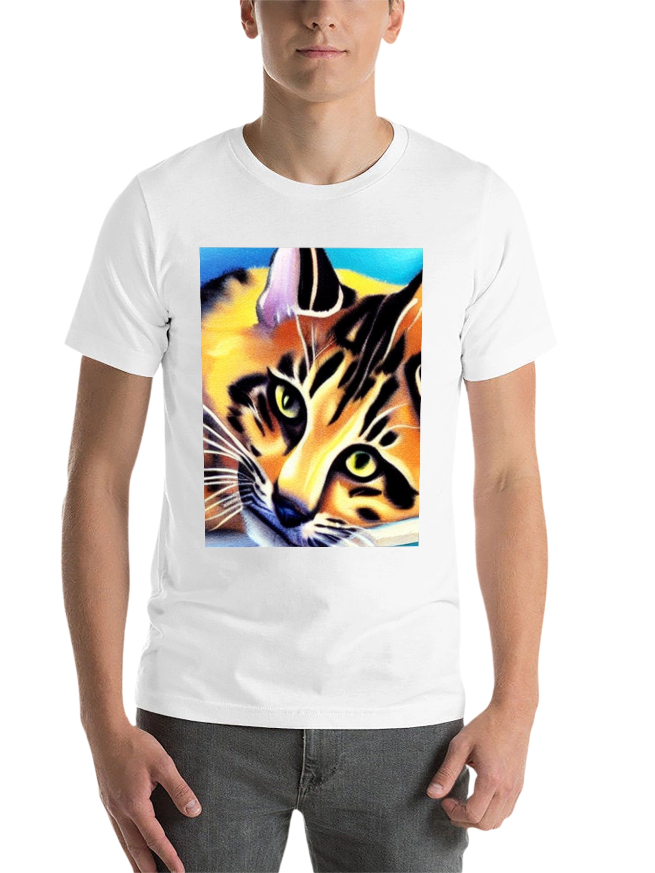 Black Cool Cat Art Graphic T-Shirt view 14