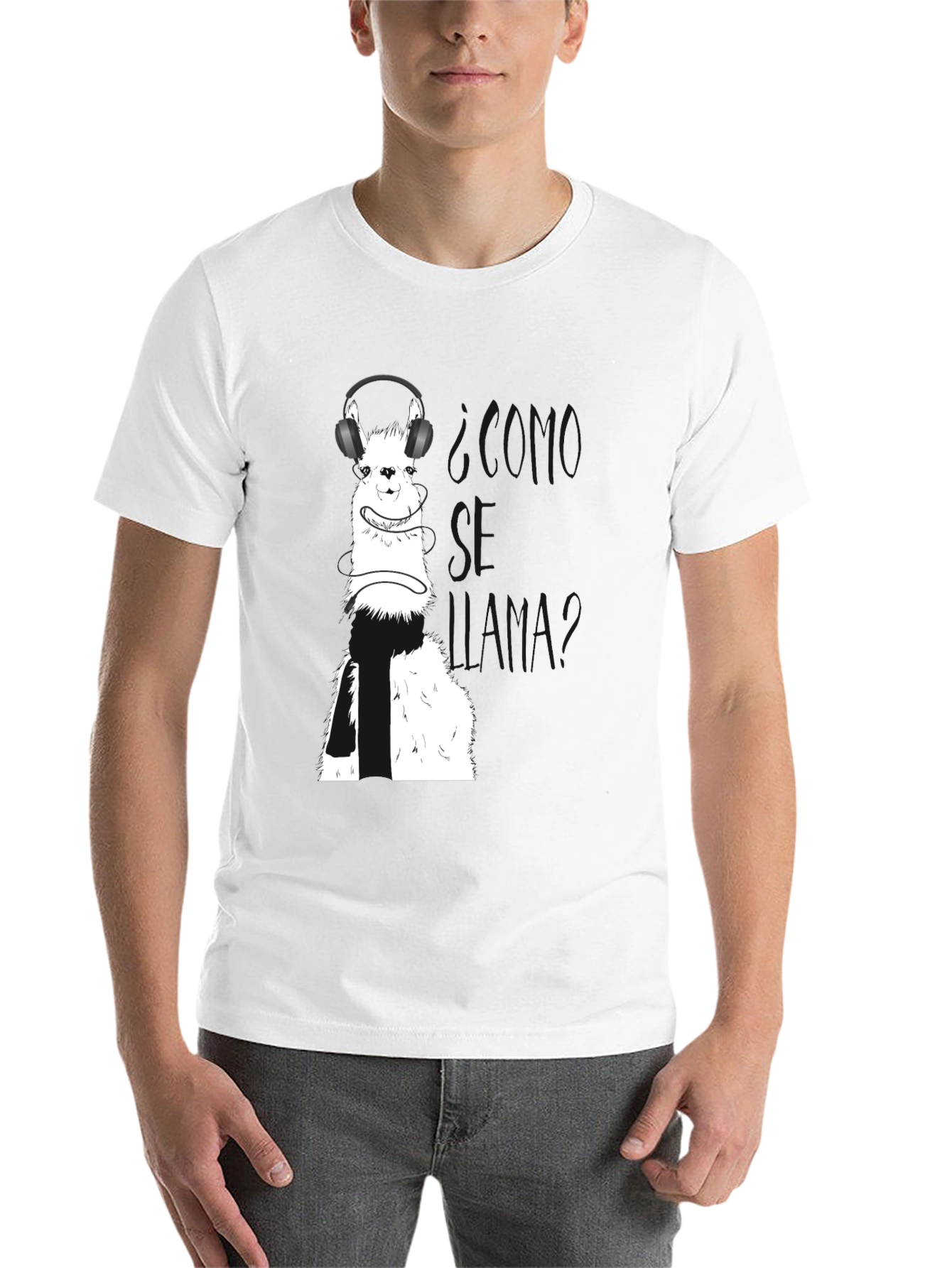 Black Llama T-Shirt with Headphones view 14