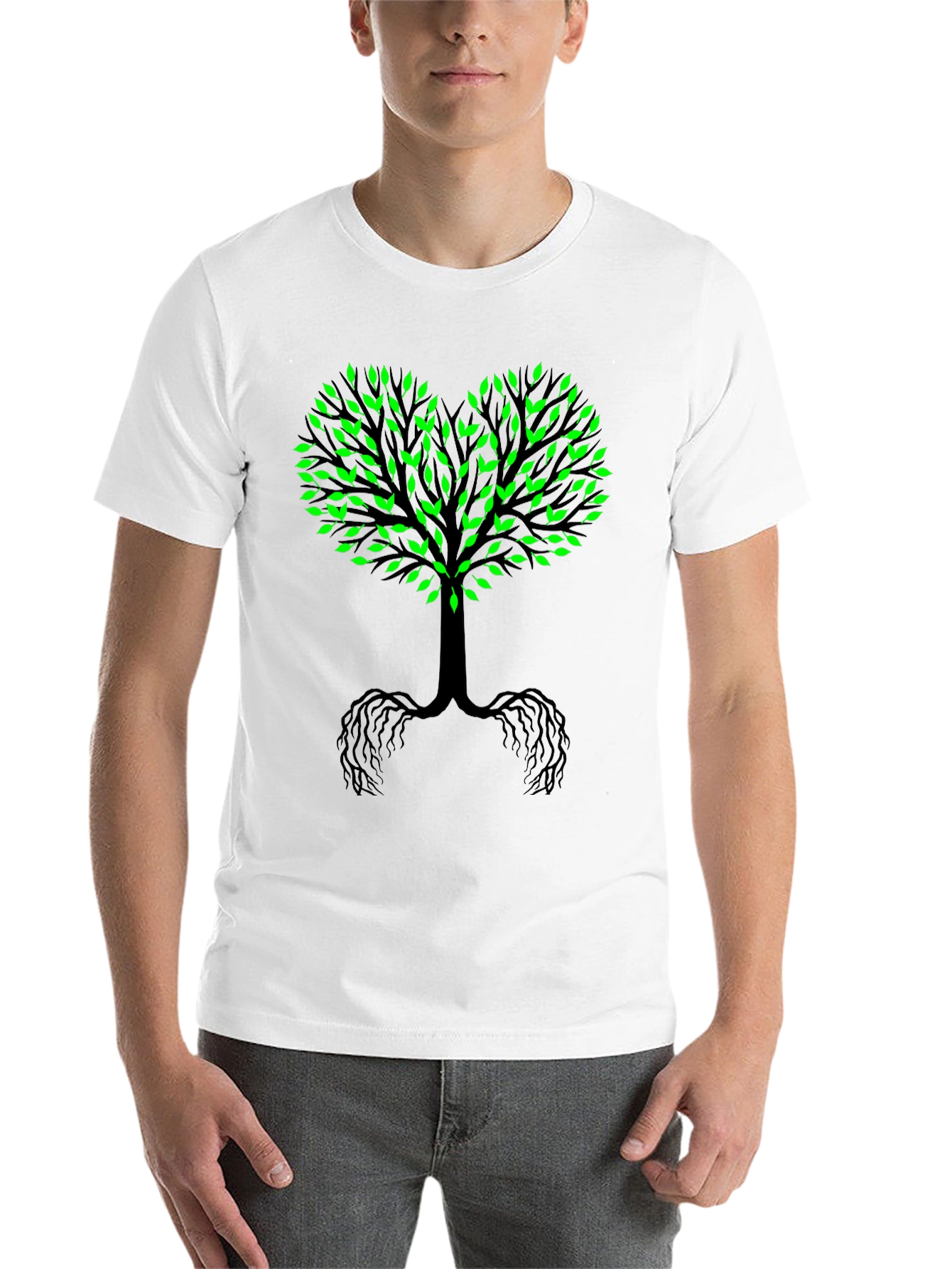 Black Tree of Life Black Tee - Green Leaf Heart view 14