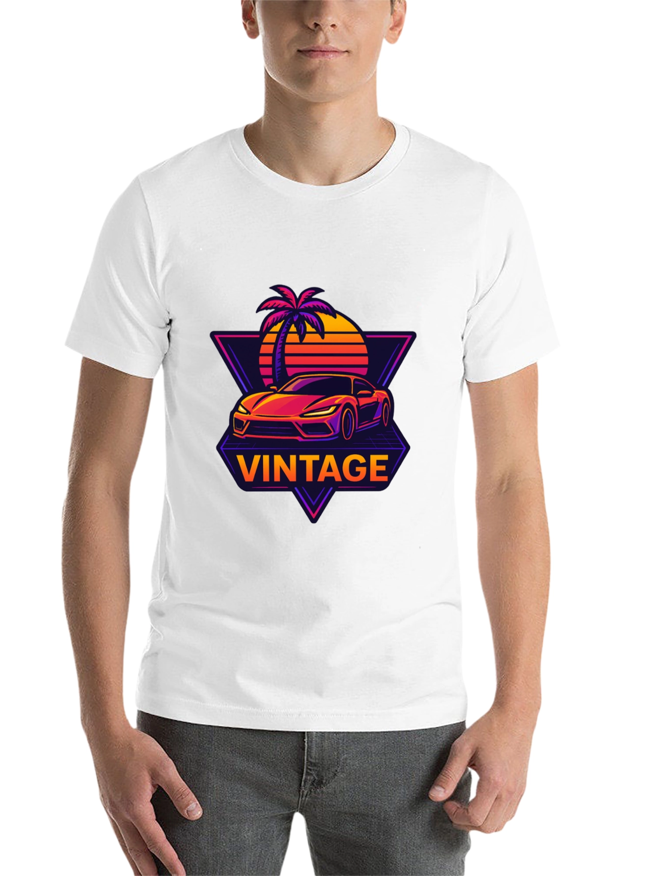 Black Vintage Sunset Car Graphic T-Shirt view 14