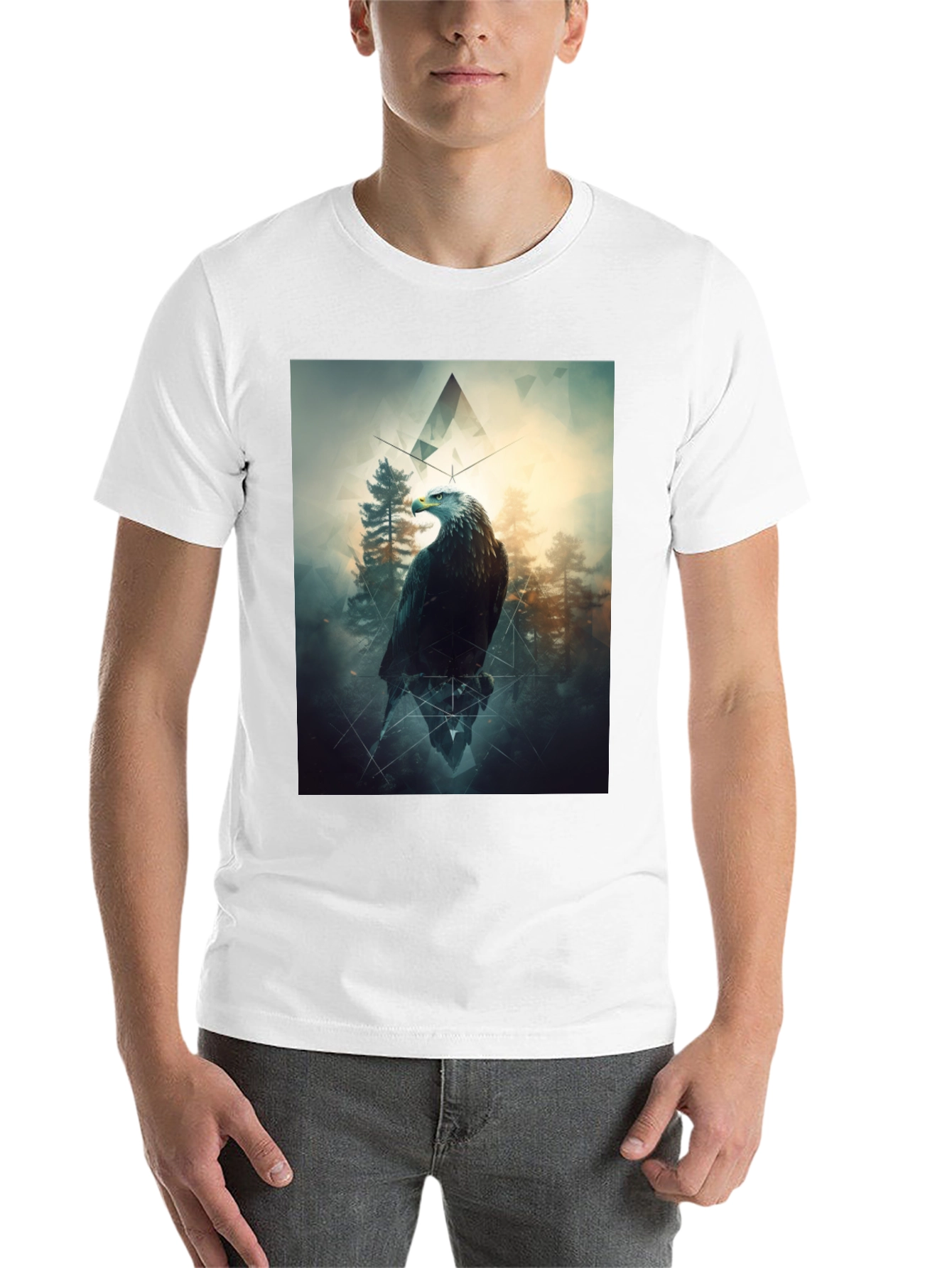 Black Eagle Forest Graphic Print Black T-Shirt view 14