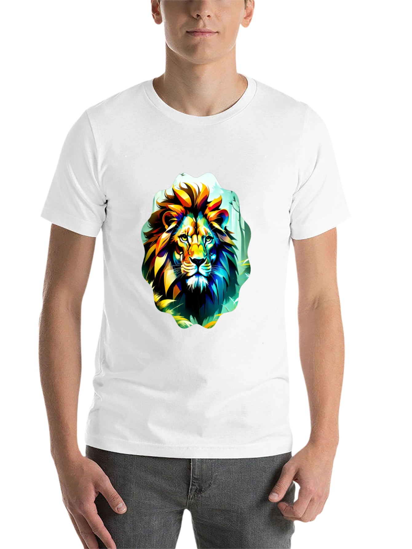 Black Vibrant Lion Graphic Tee - Black Cotton T-Shirt view 14