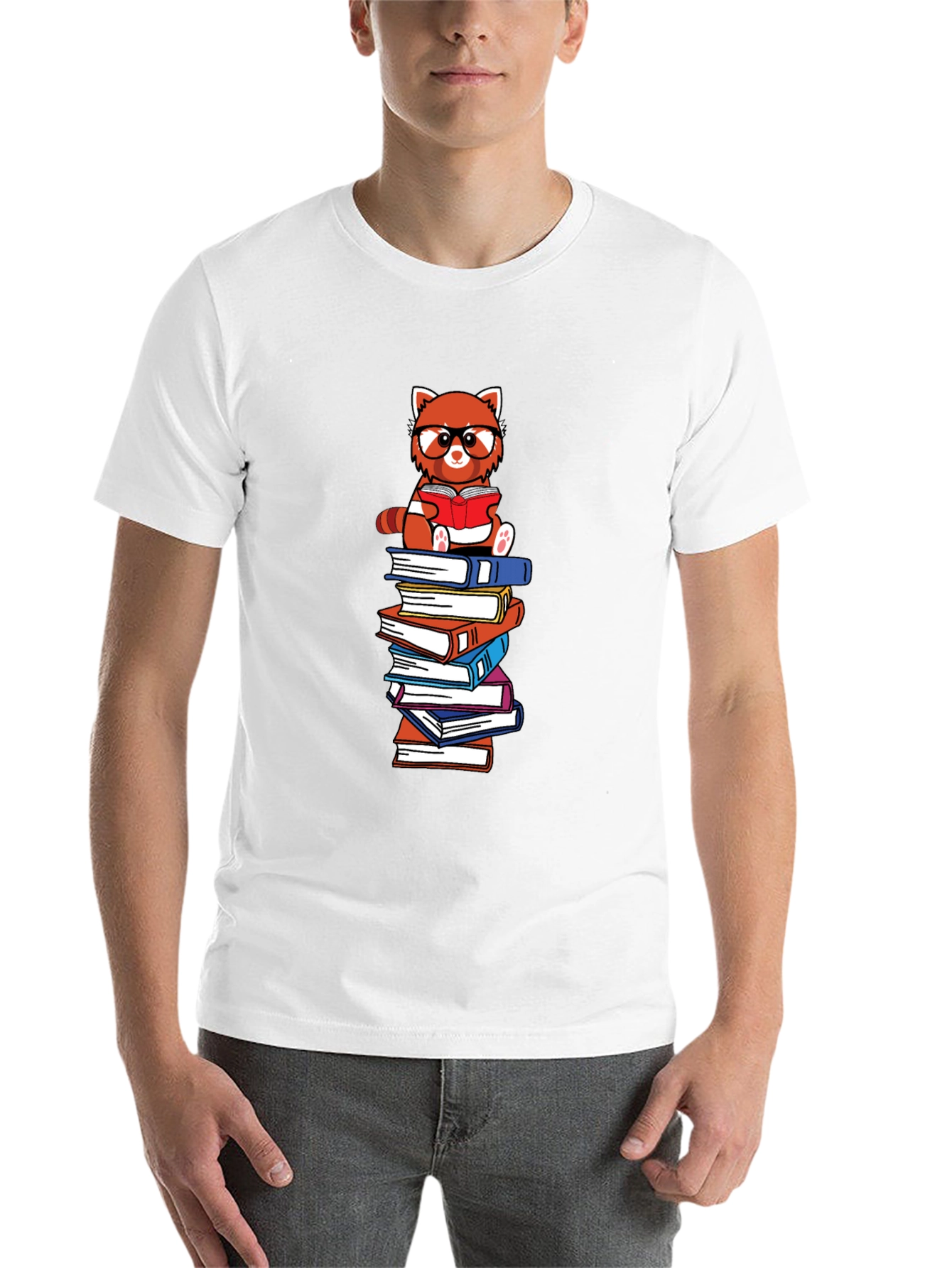 Black Red Panda Reader Graphic Tee - Book Lover T-Shirt view 14
