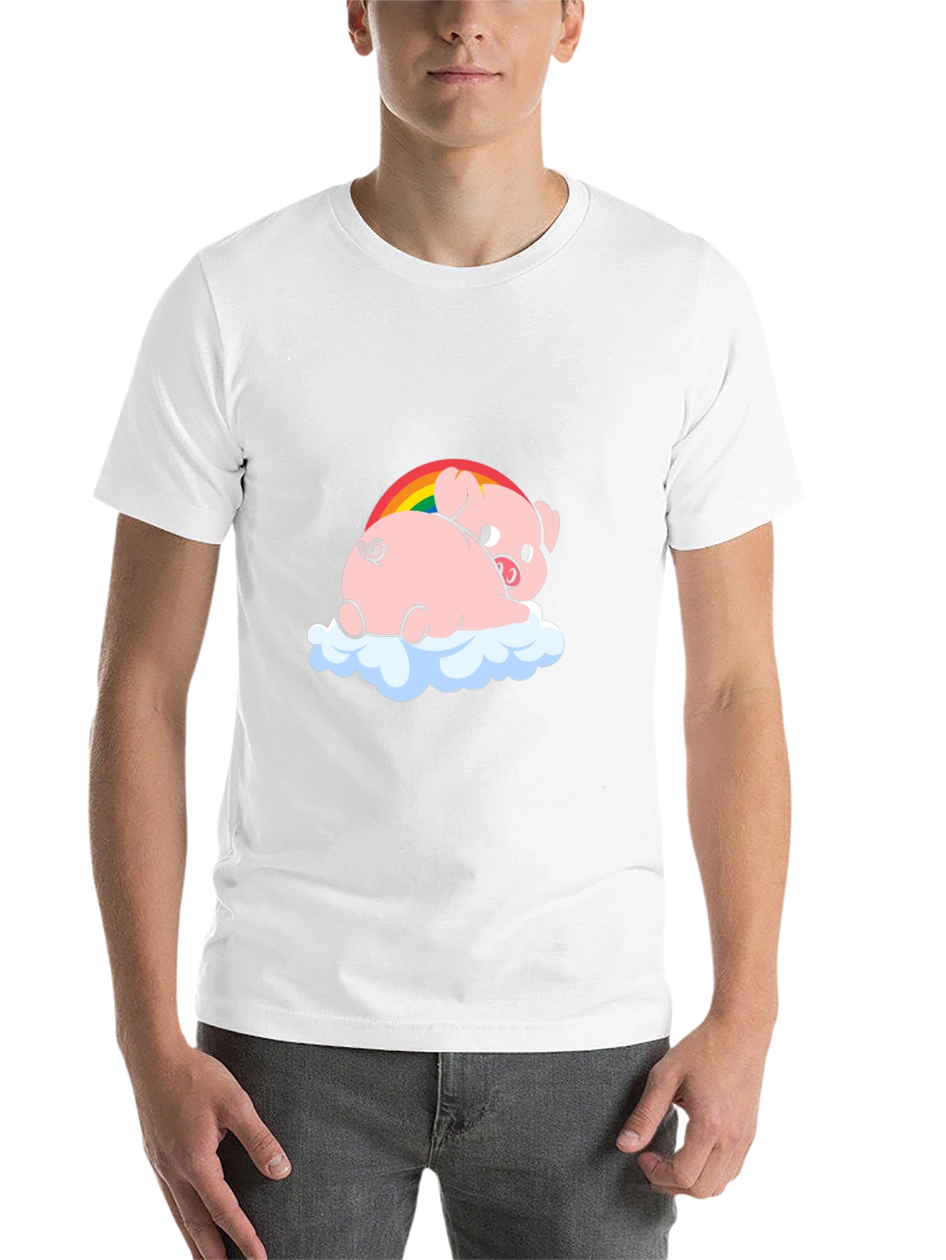 Black Cute Pig Rainbow Cloud Graphic T-Shirt view 14