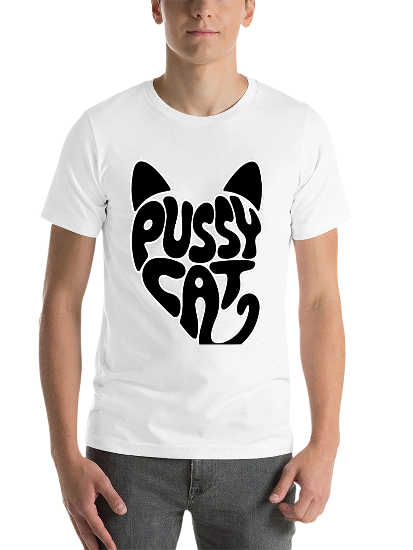 Black Pussy Cat Graphic Print Black T-Shirt view 14
