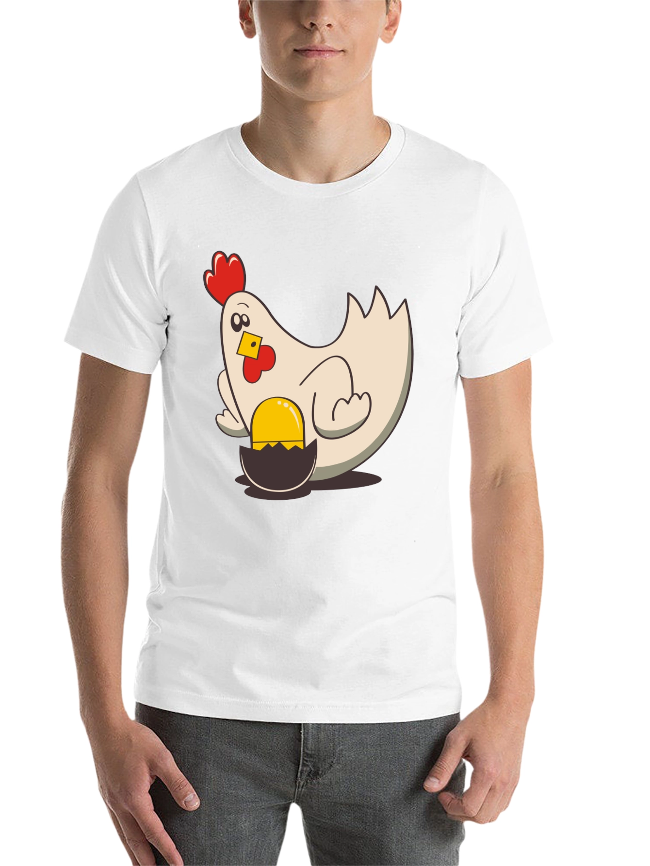 Black Funny Chicken and Egg Cartoon T-Shirt view 14