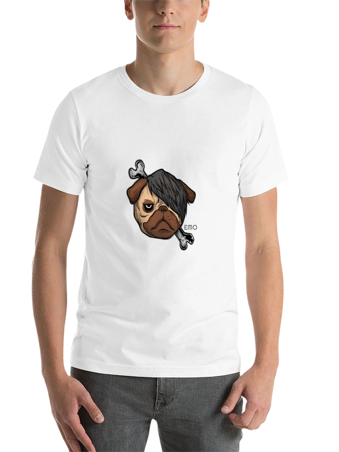 Black Emo Pug T-Shirt - Unisex Black Cotton Graphic Tee view 14