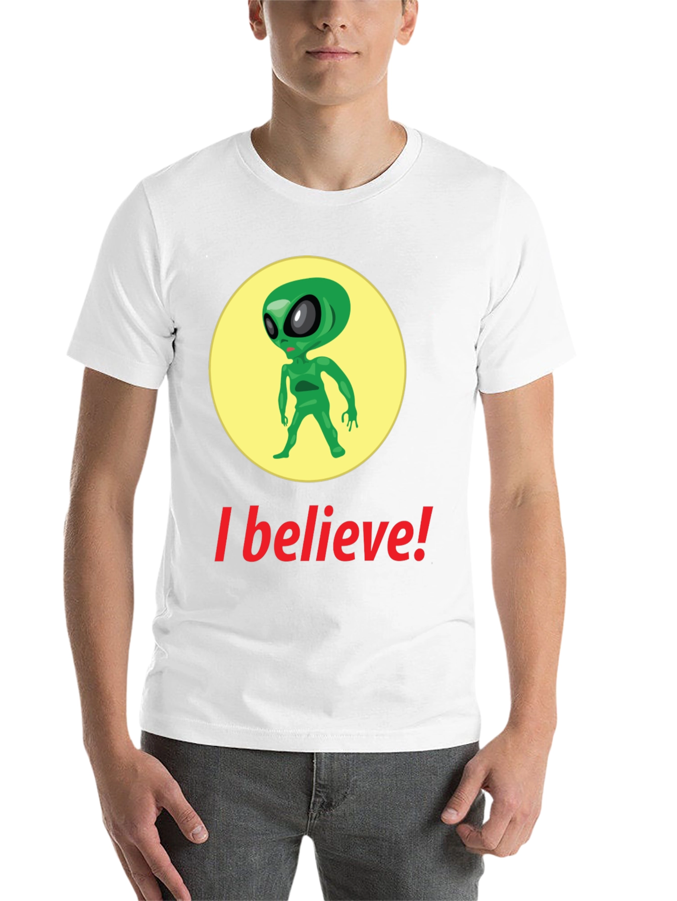 I Believe Alien Graphic Tee - Black Cotton T-Shirt - 14