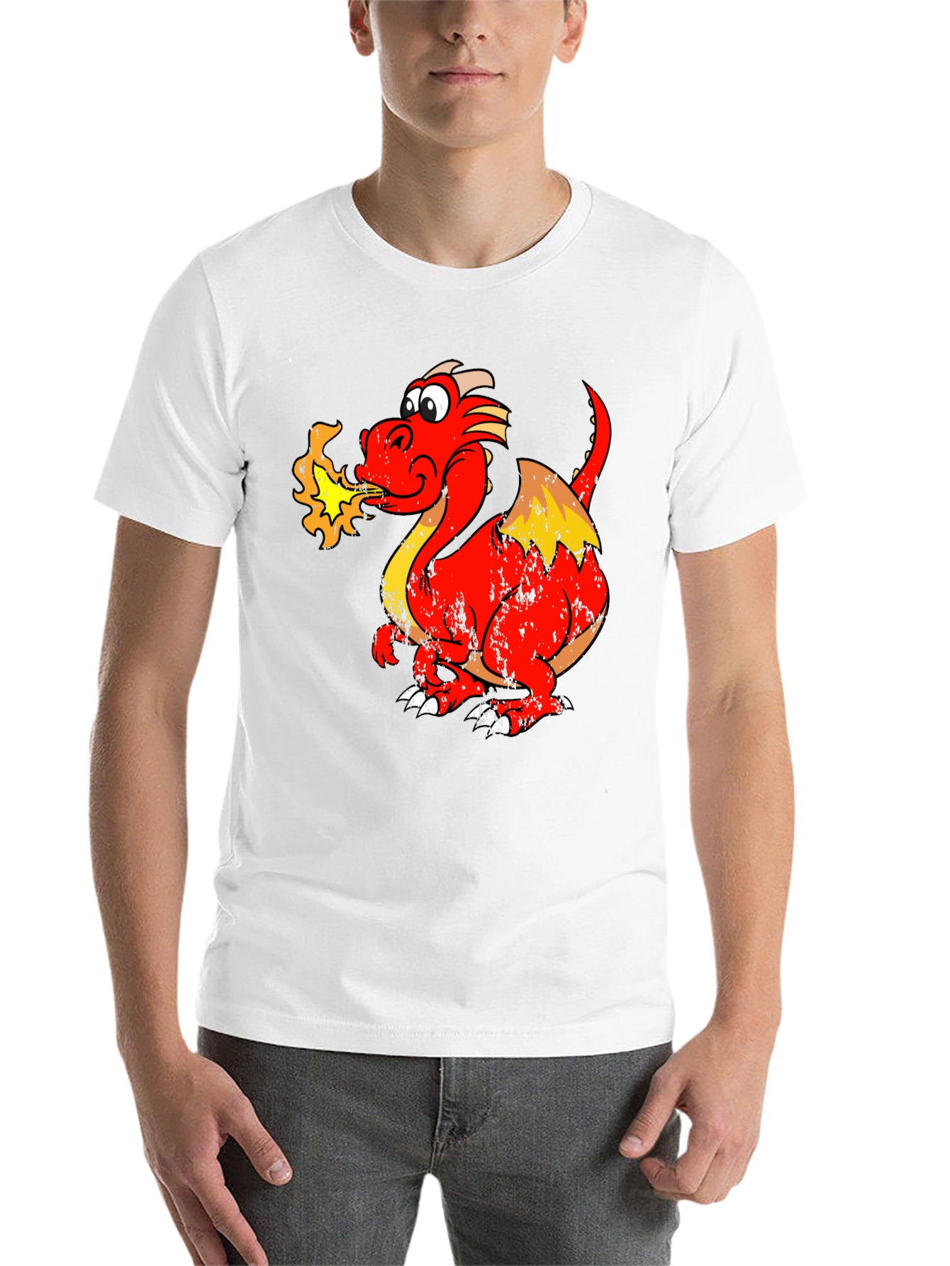 Fiery Dragon Graphic Tee - Black Cotton Shirt - 14