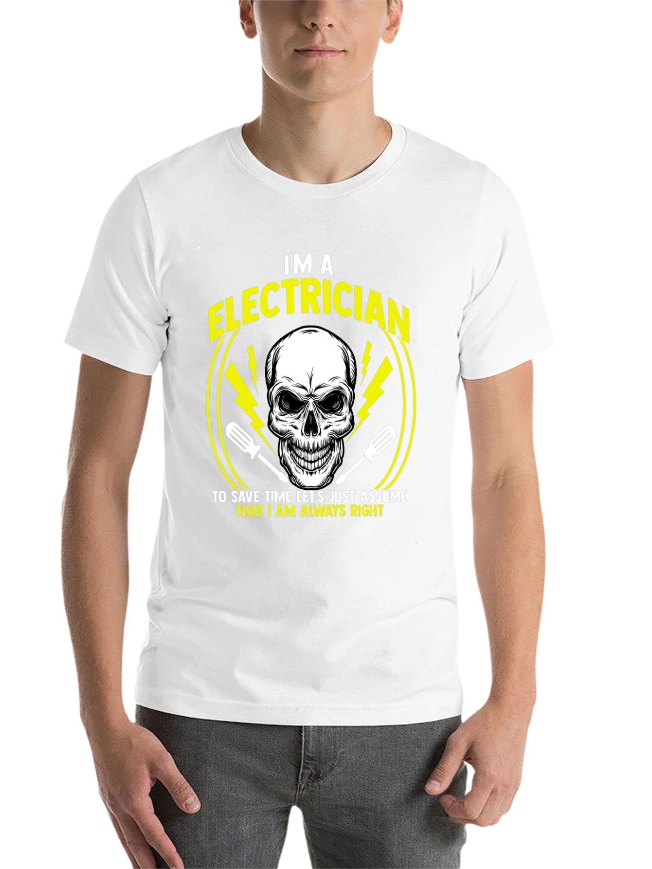 Black Electrician Skull Graphic T-Shirt - Always Right Funny Tee view 14