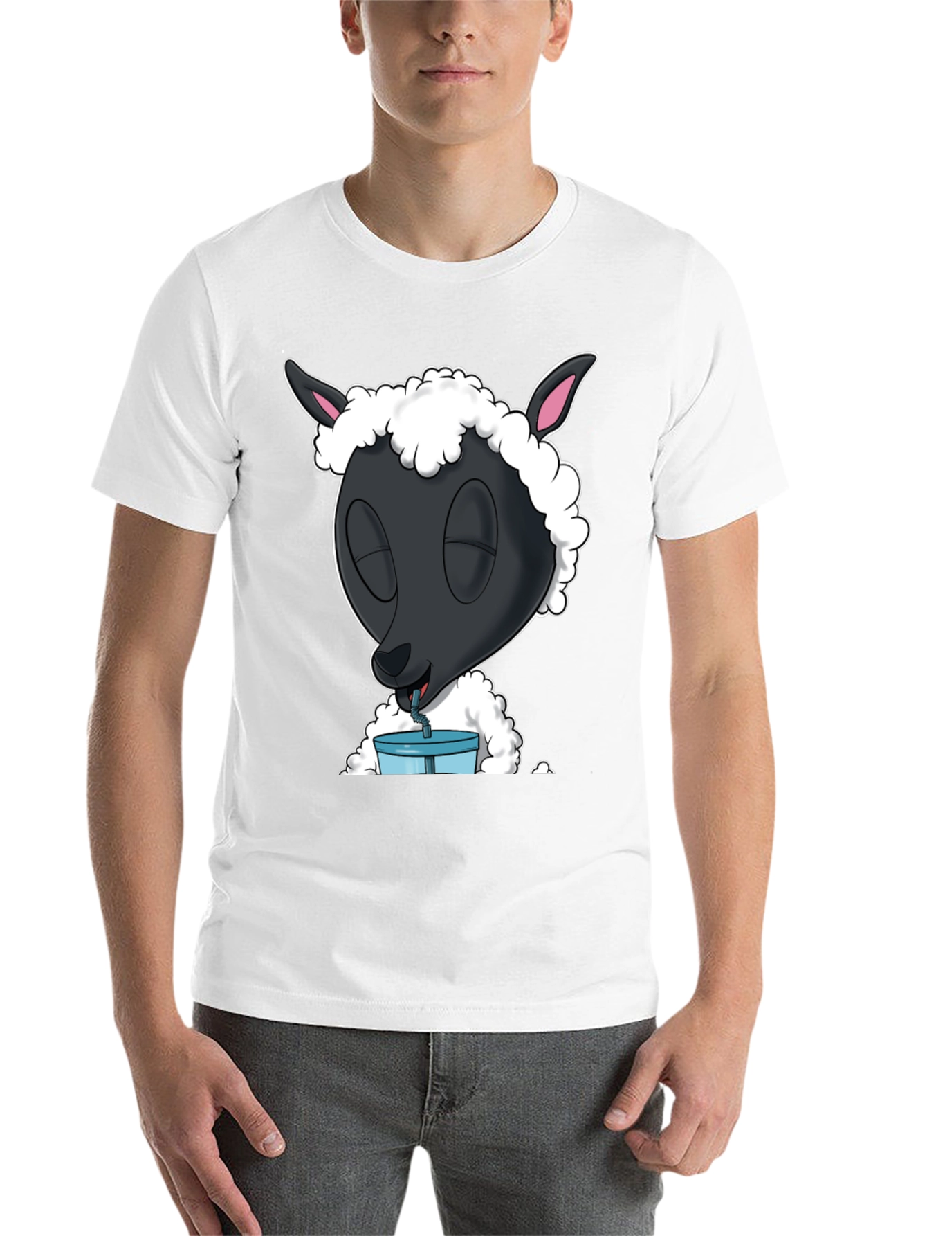 Black Black Sheep Drinking T-Shirt - Cartoon Style view 14