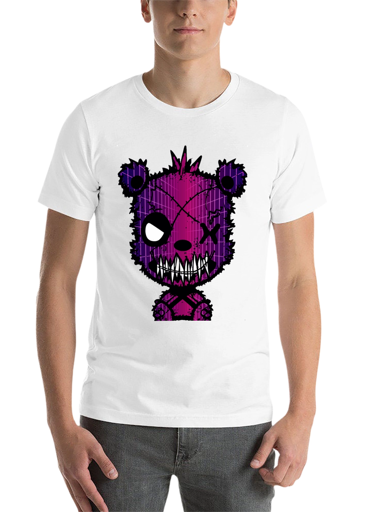 Black Creepy Bear Graphic Print T-Shirt view 14