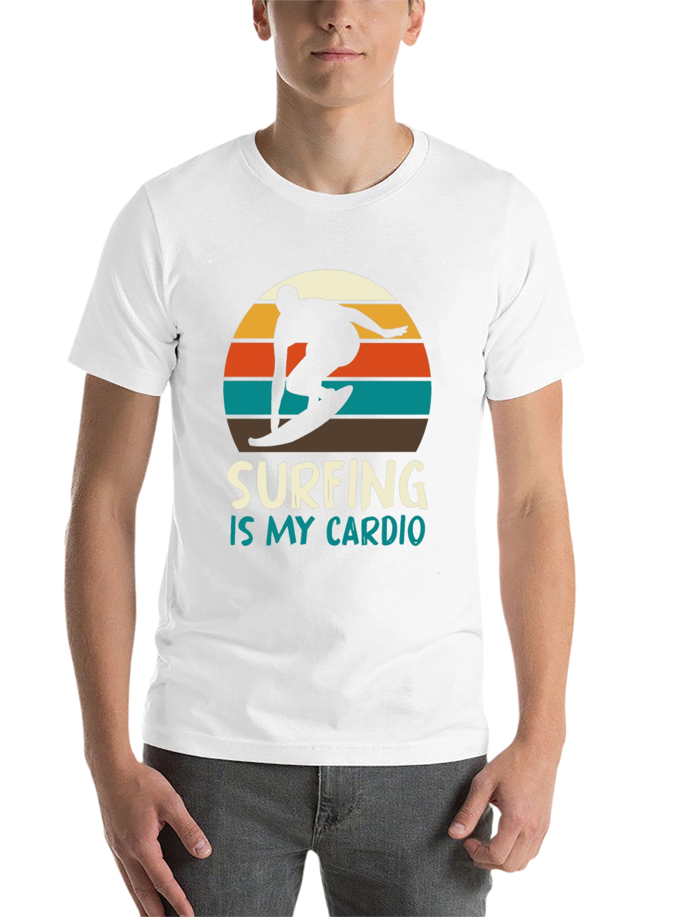 Black Surfing is My Cardio T-Shirt - Retro Sunset Design view 14