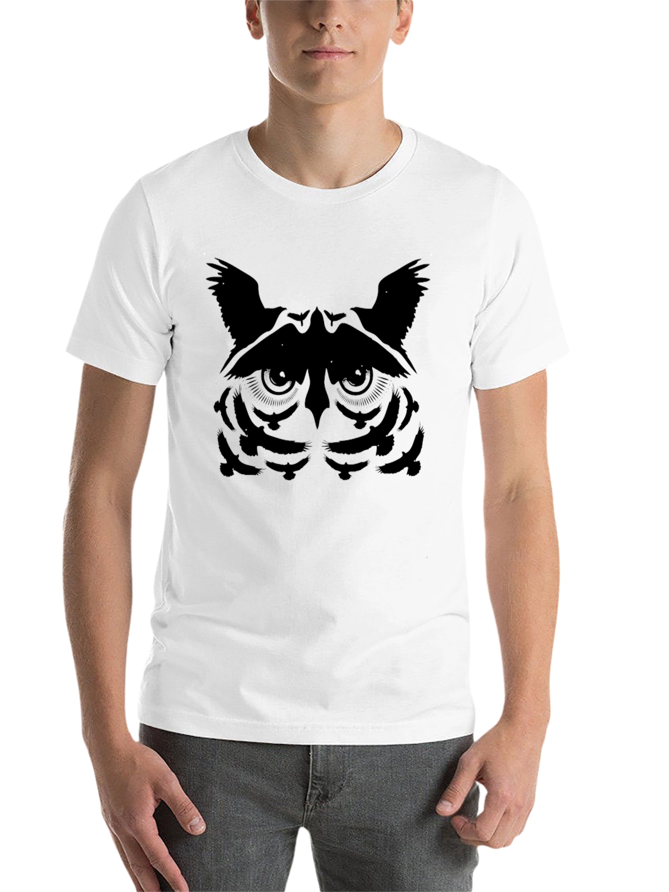 Black Owl Face Graphic Tee - Stylish Men's T-Shirt view 14