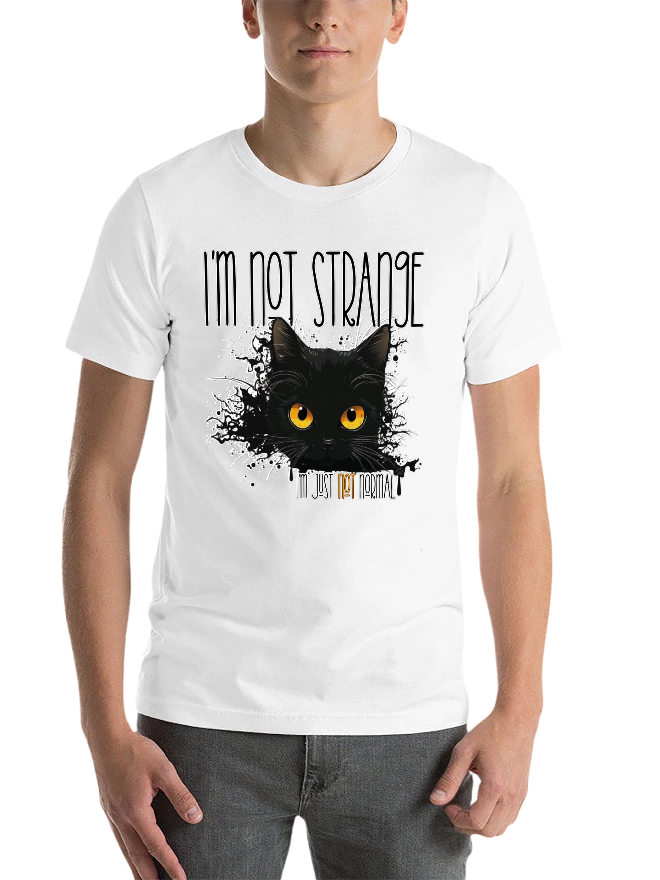 Black I'm Not Strange Cat T-Shirt view 14