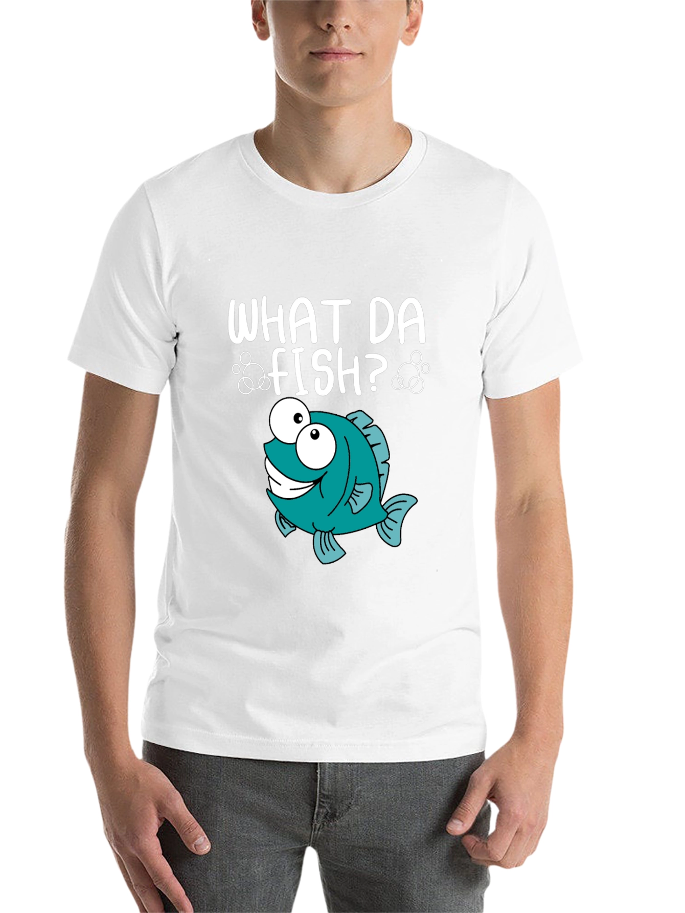 Black What Da Fish? Graphic T-Shirt - Funny Cartoon Fish Tee view 14