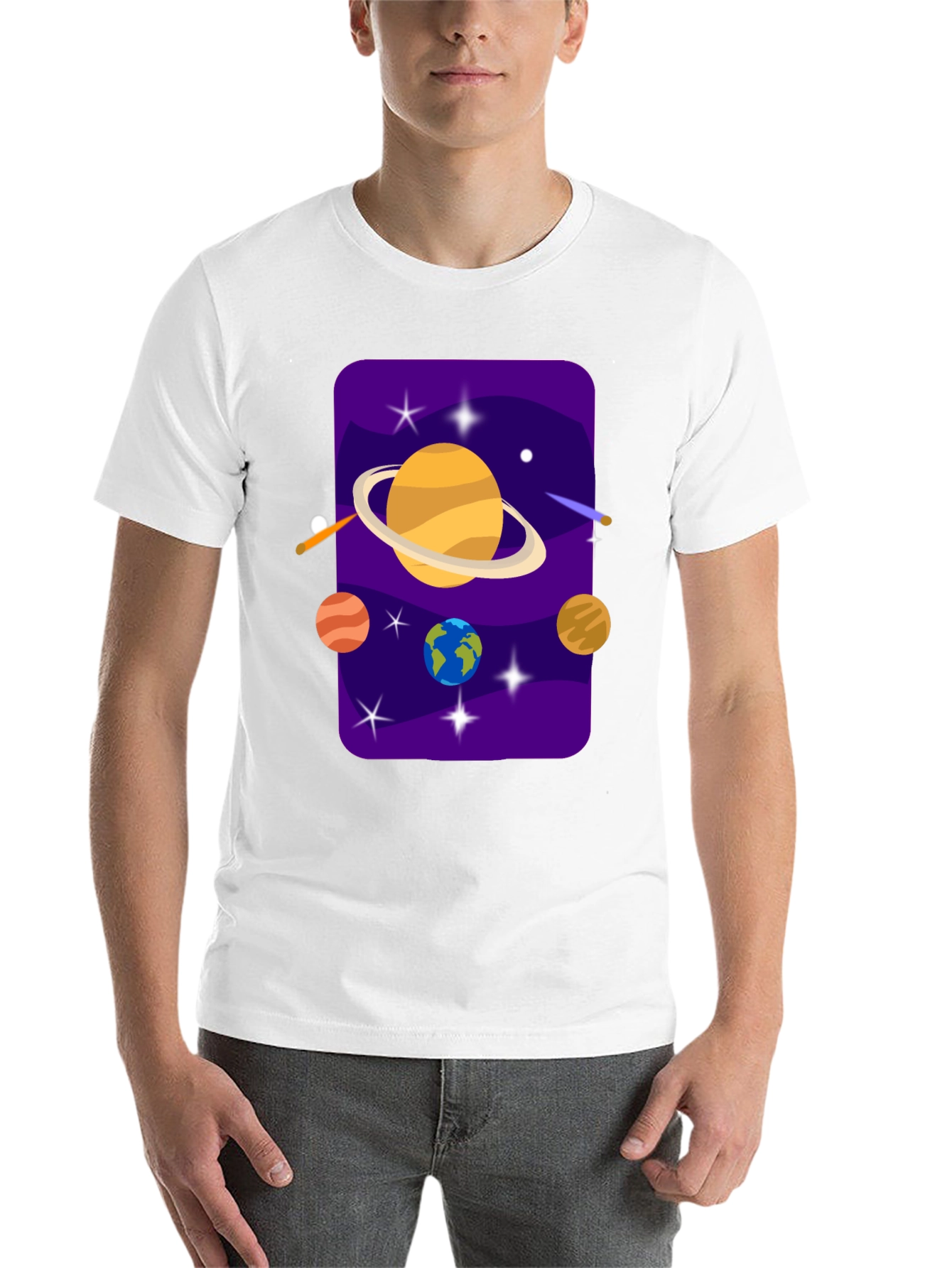 Black Space Galaxy T-Shirt - Planets and Stars Design view 14
